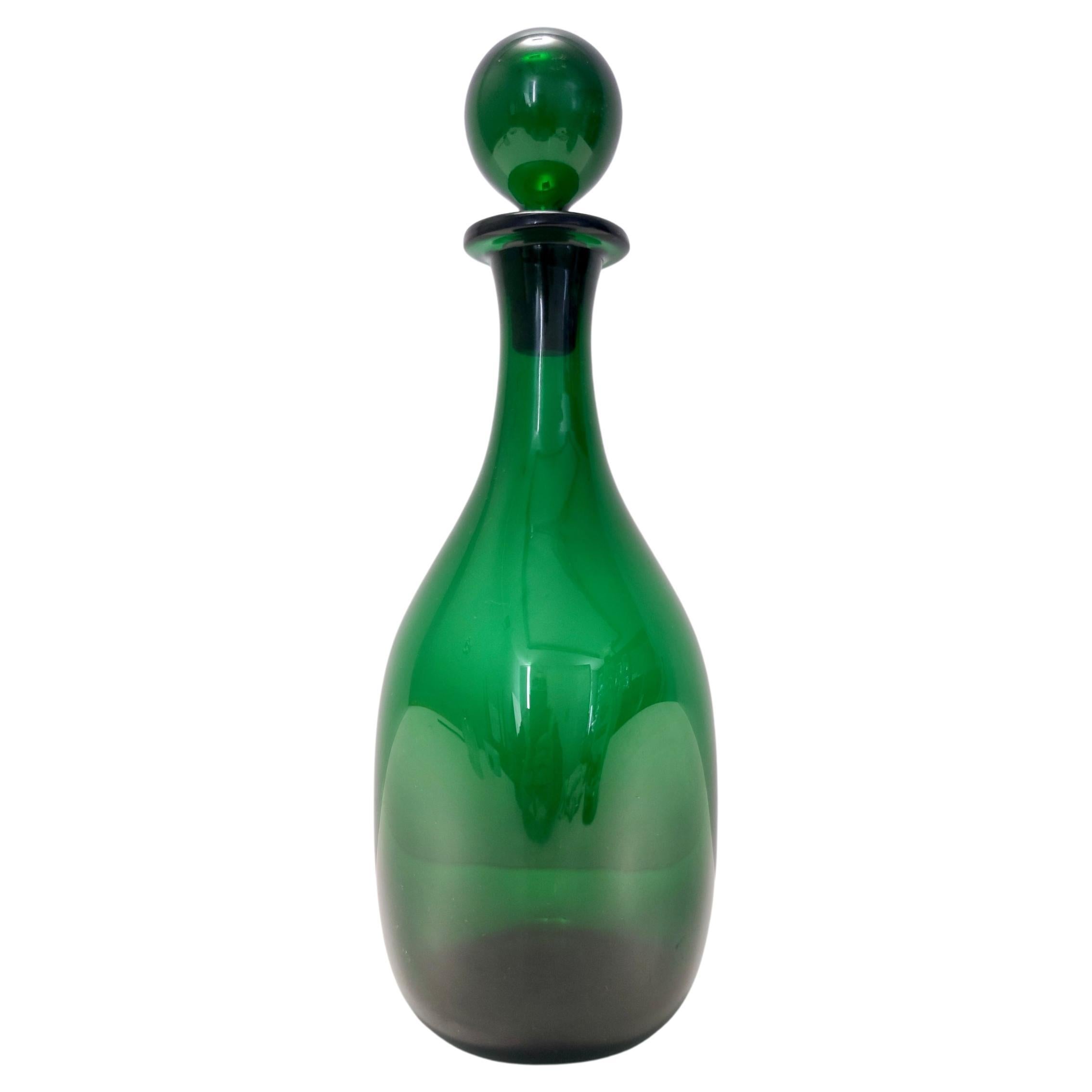 Vintage Green Hand-Blown Glass Bottle, Empoli, Italy