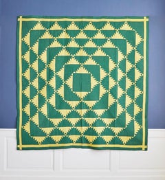 Vintage Green Handmade Patchwork Cotton "Delectable Mountains" Quilt, USA, 1930s