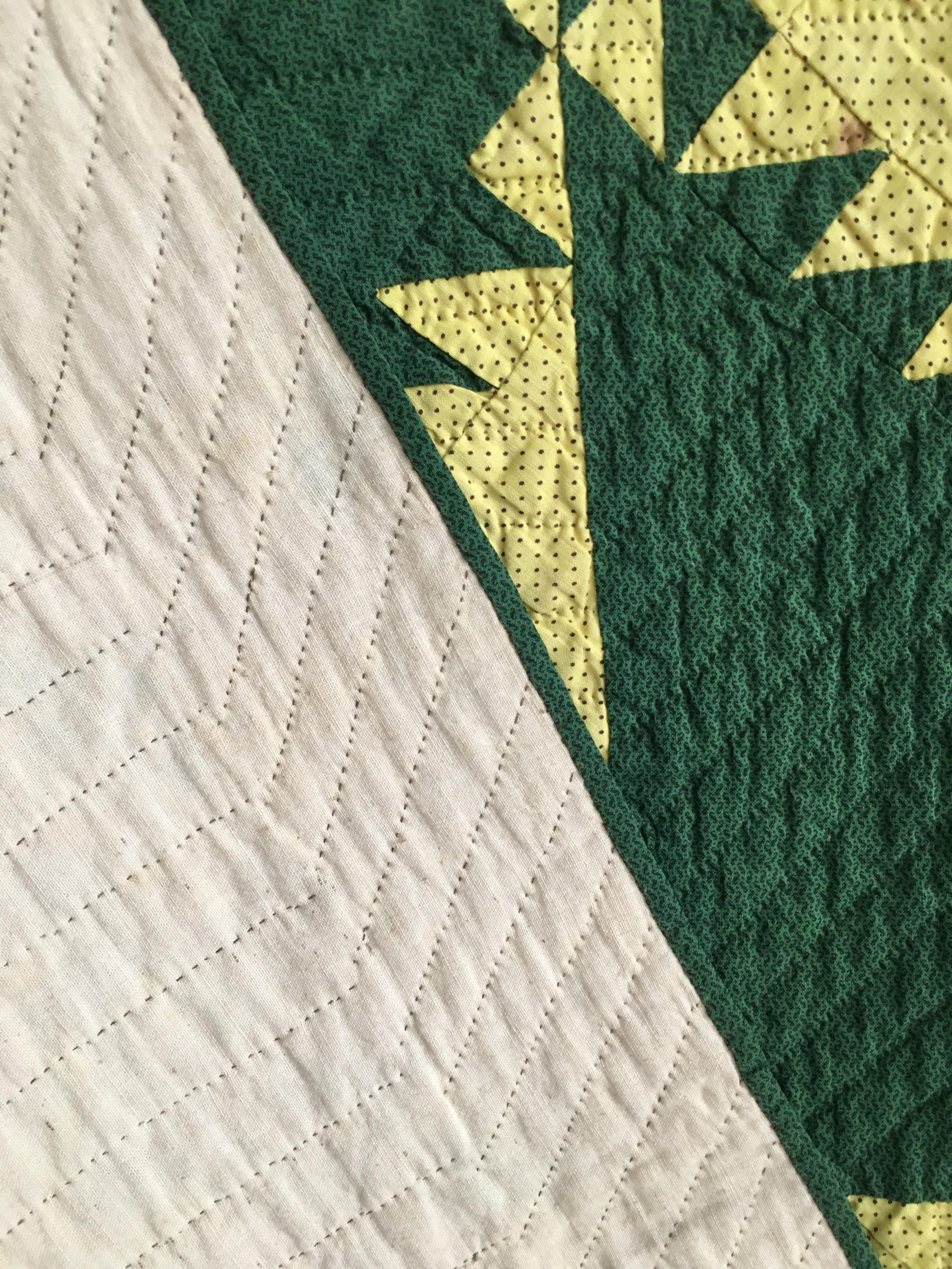 Coton Courtepointe verte vintage en coton patchwork faite à la main « Selectable Mountains », États-Unis, années 1930 en vente