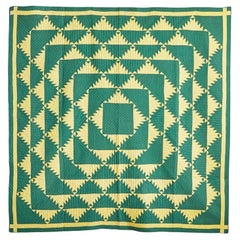 Used Green Handmade Patchwork Cotton "Delectable Mountains" Quilt, USA, 1930s