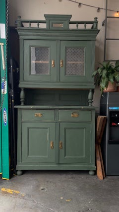 Vintage Green Hutch with Decorative Cornice