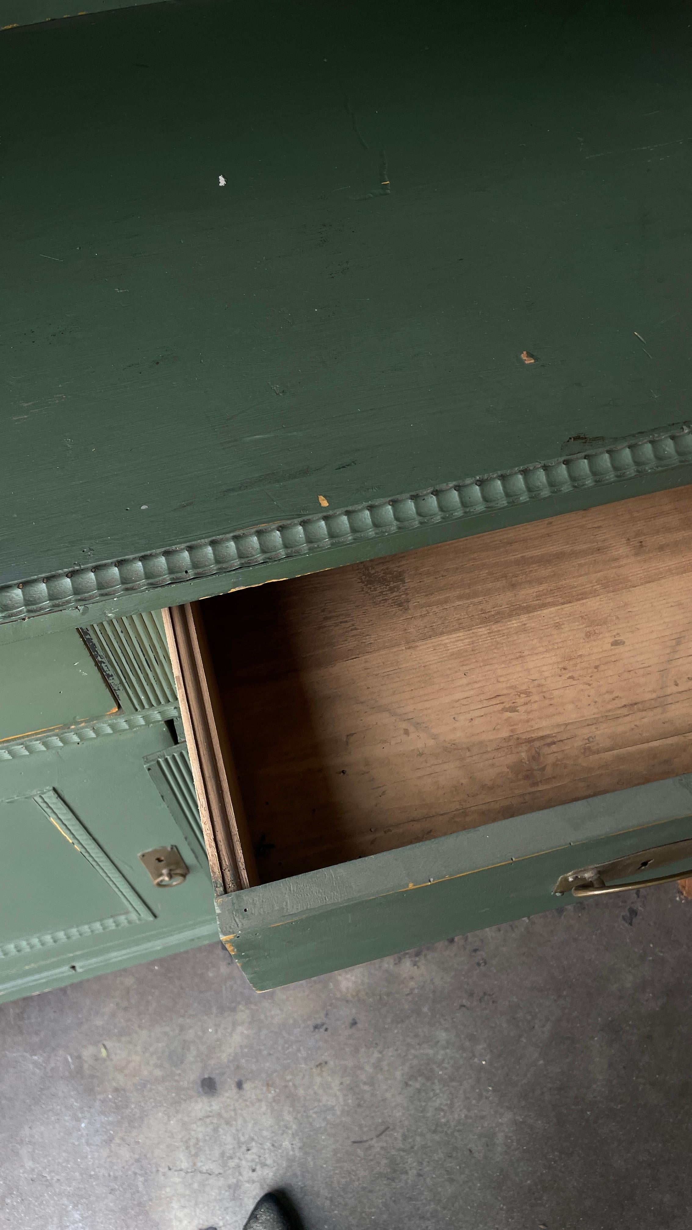 Vintage Green Hutch with Decorative Cornice at 1stDibs