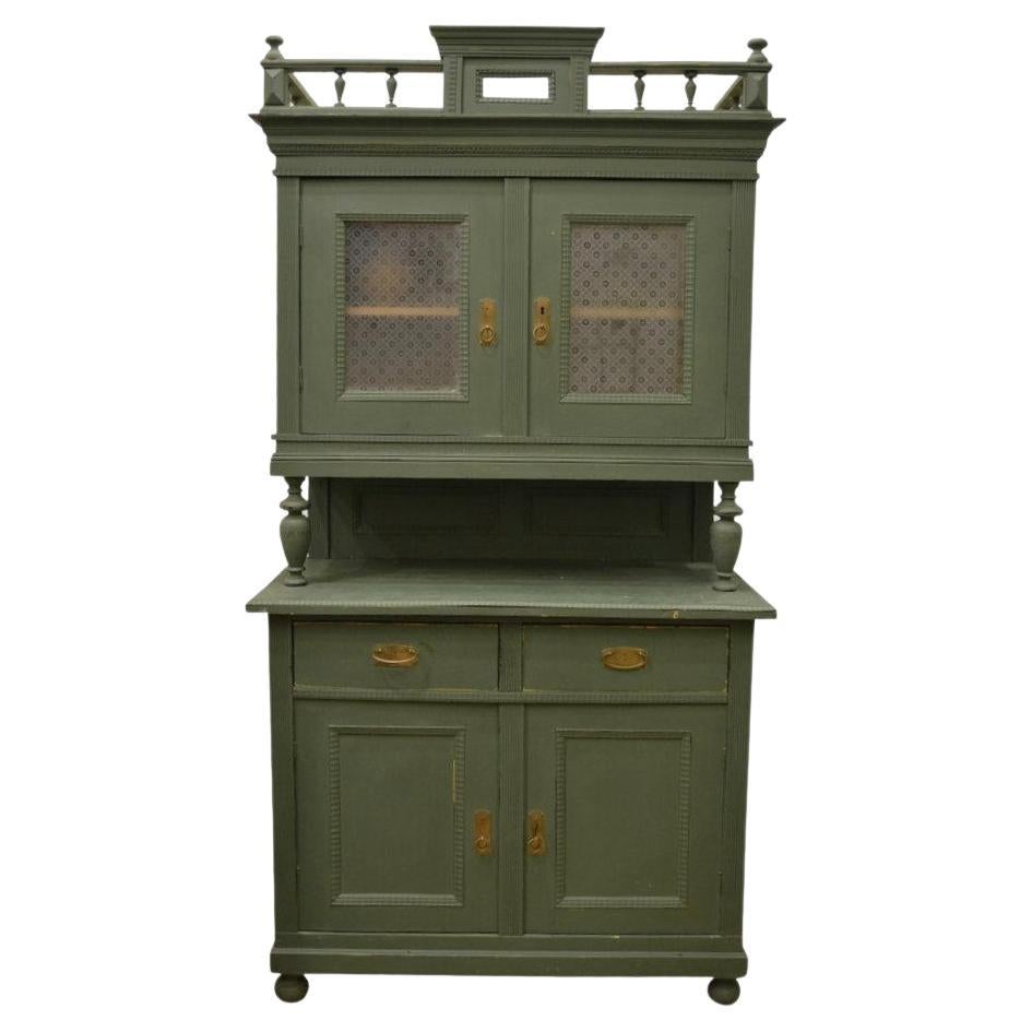 Vintage Green Hutch with Decorative Cornice at 1stDibs