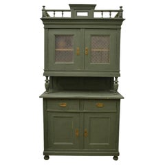 Vintage Green Hutch with Decorative Cornice