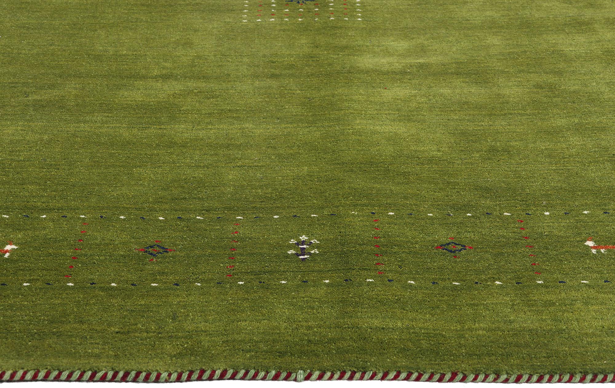 Vintage Green Indian Gabbeh Carpet with Modern Style In Good Condition For Sale In Dallas, TX