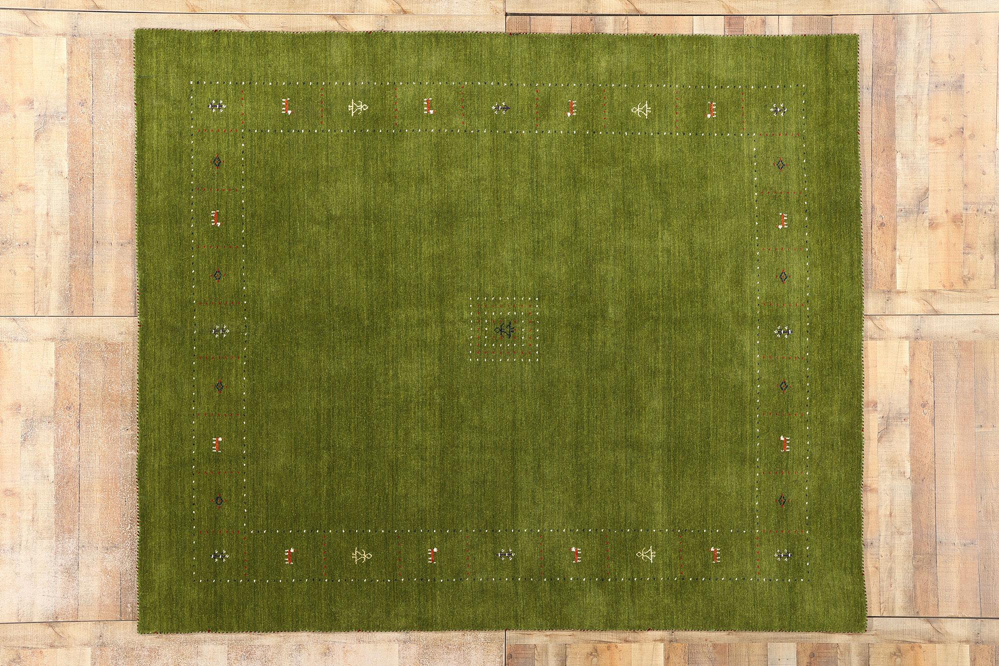 Vintage Green Indian Gabbeh Carpet with Modern Style For Sale 3