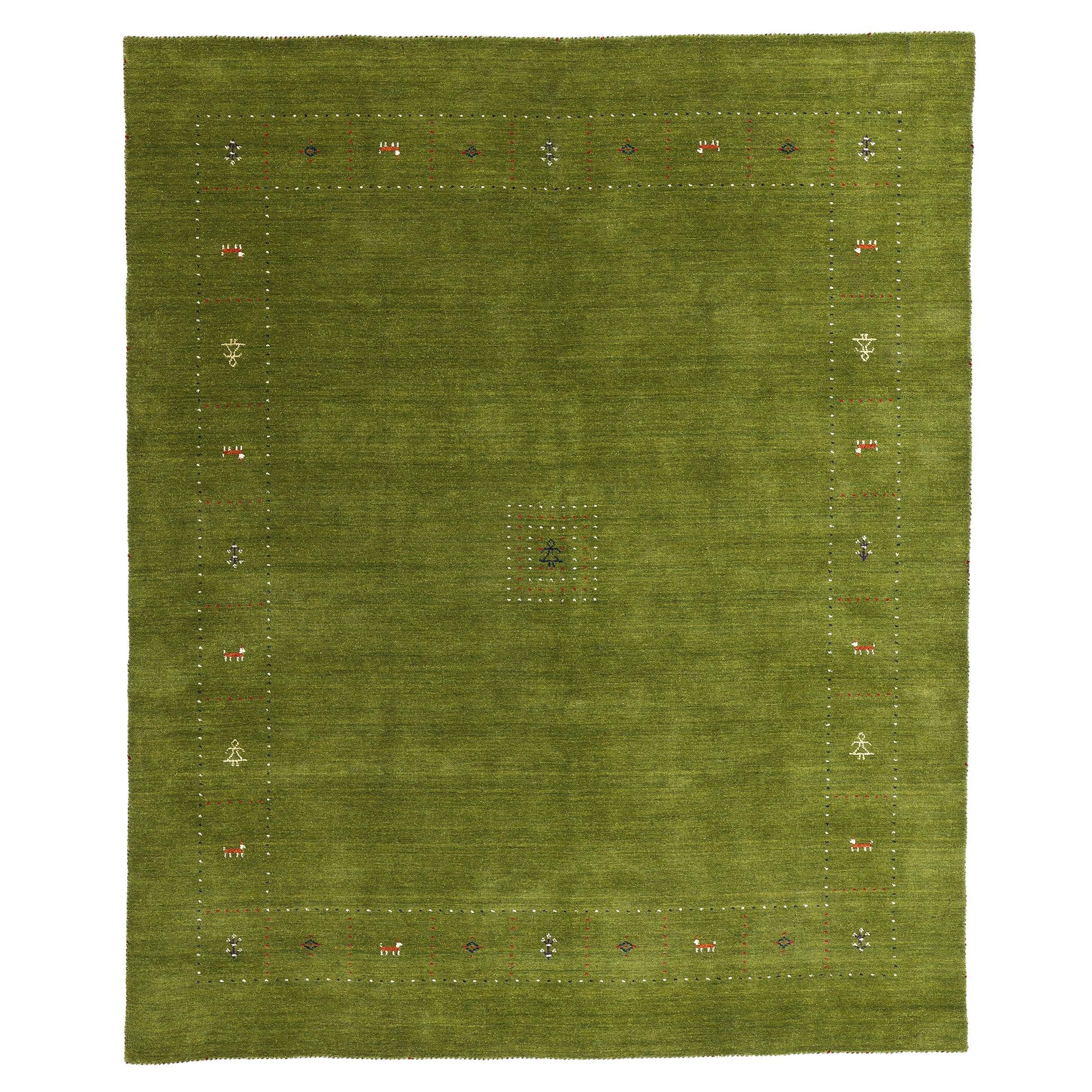 Vintage Green Indian Gabbeh Carpet with Modern Style