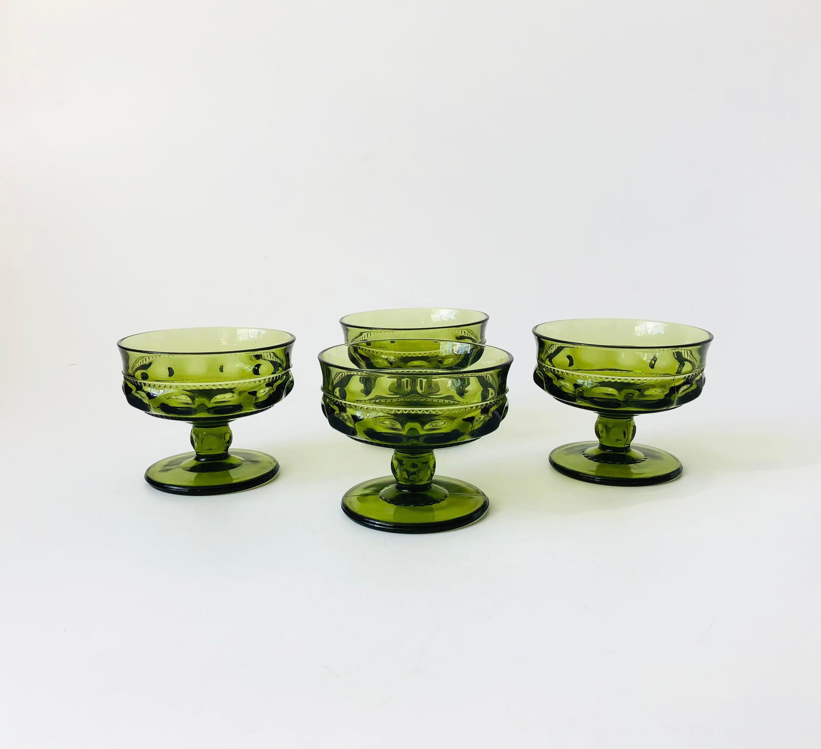 Vintage Green Indiana Glass Kings Crown Coupe Glasses, Set of 4 at 1stDibs