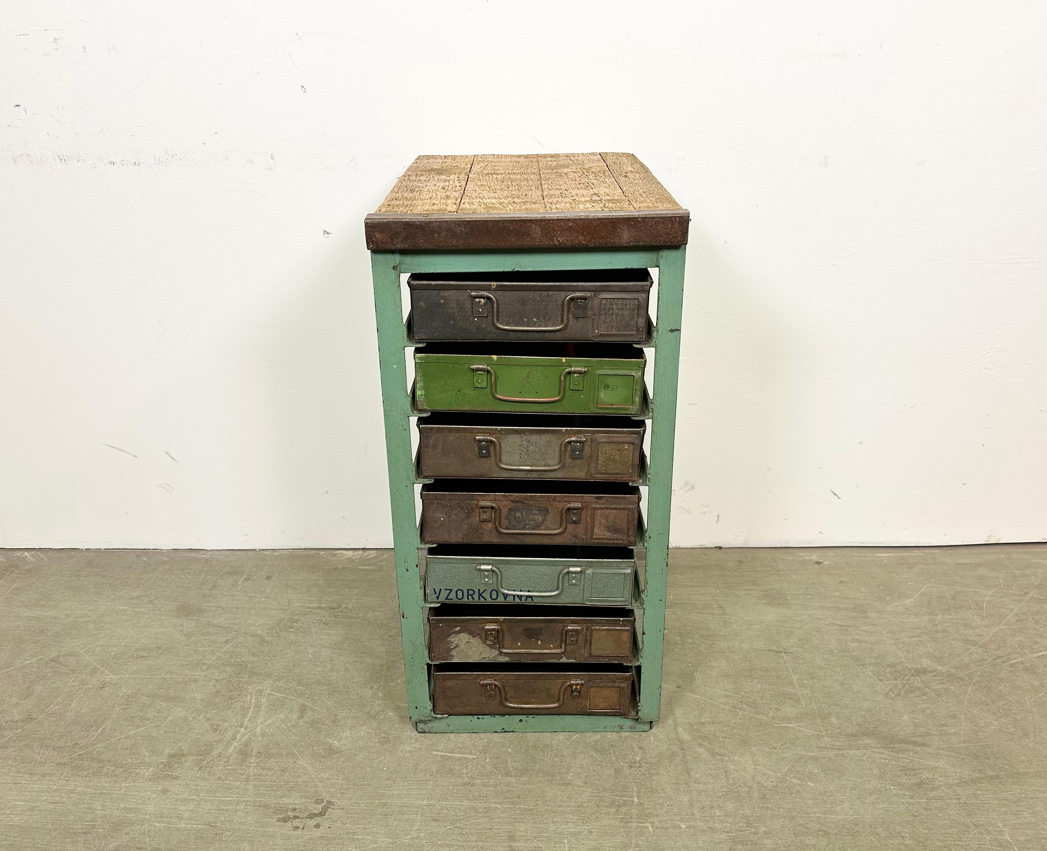 Czech Vintage Green Industrial Iron Chest of Drawers, 1950s