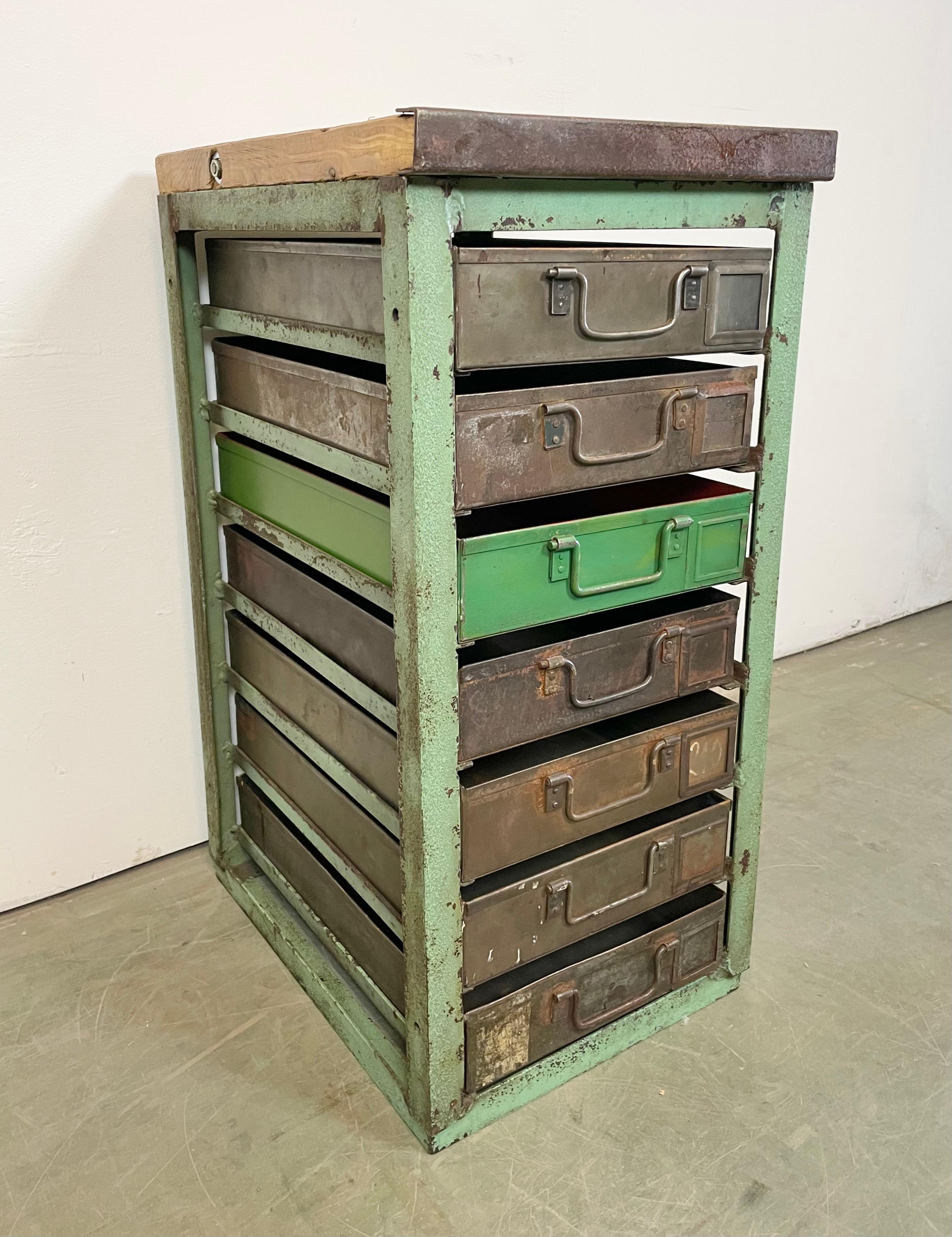 20th Century Vintage Green Industrial Iron Chest of Drawers, 1950s