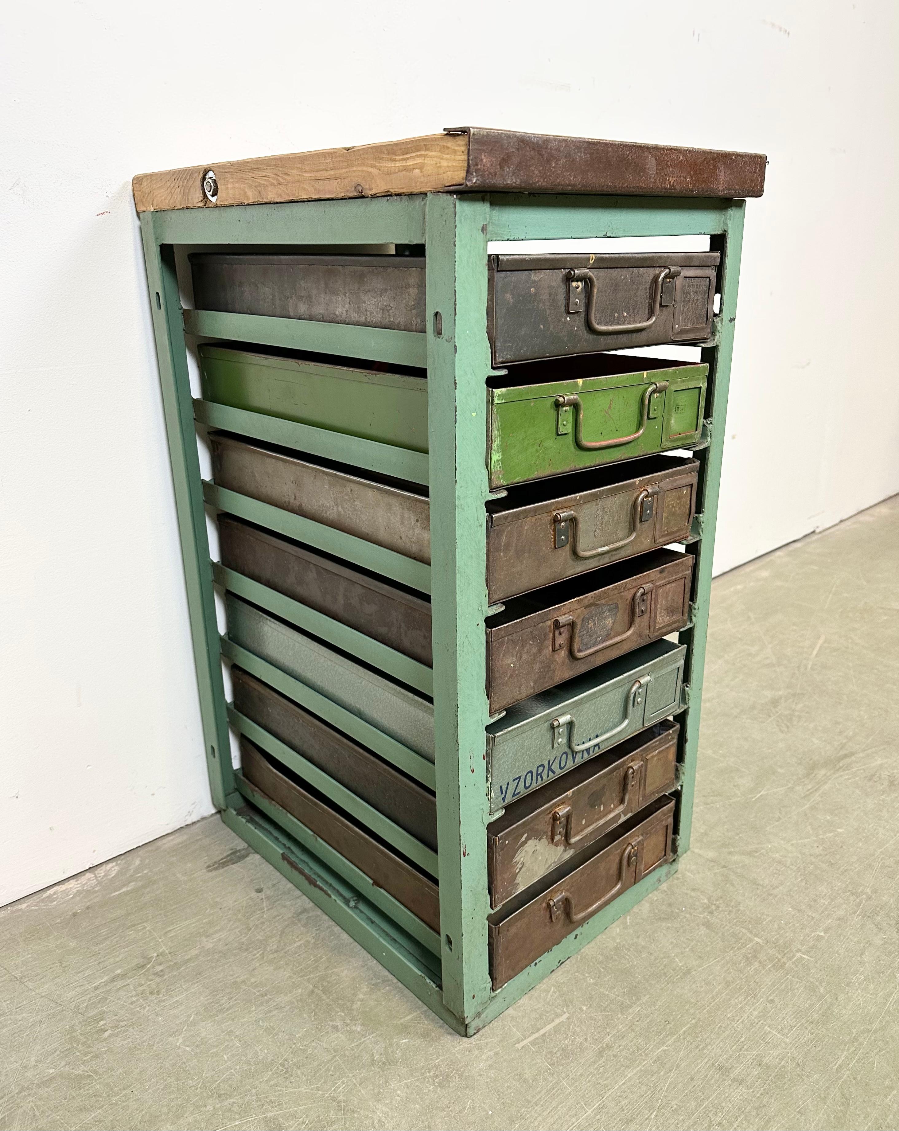 20th Century Vintage Green Industrial Iron Chest of Drawers, 1950s