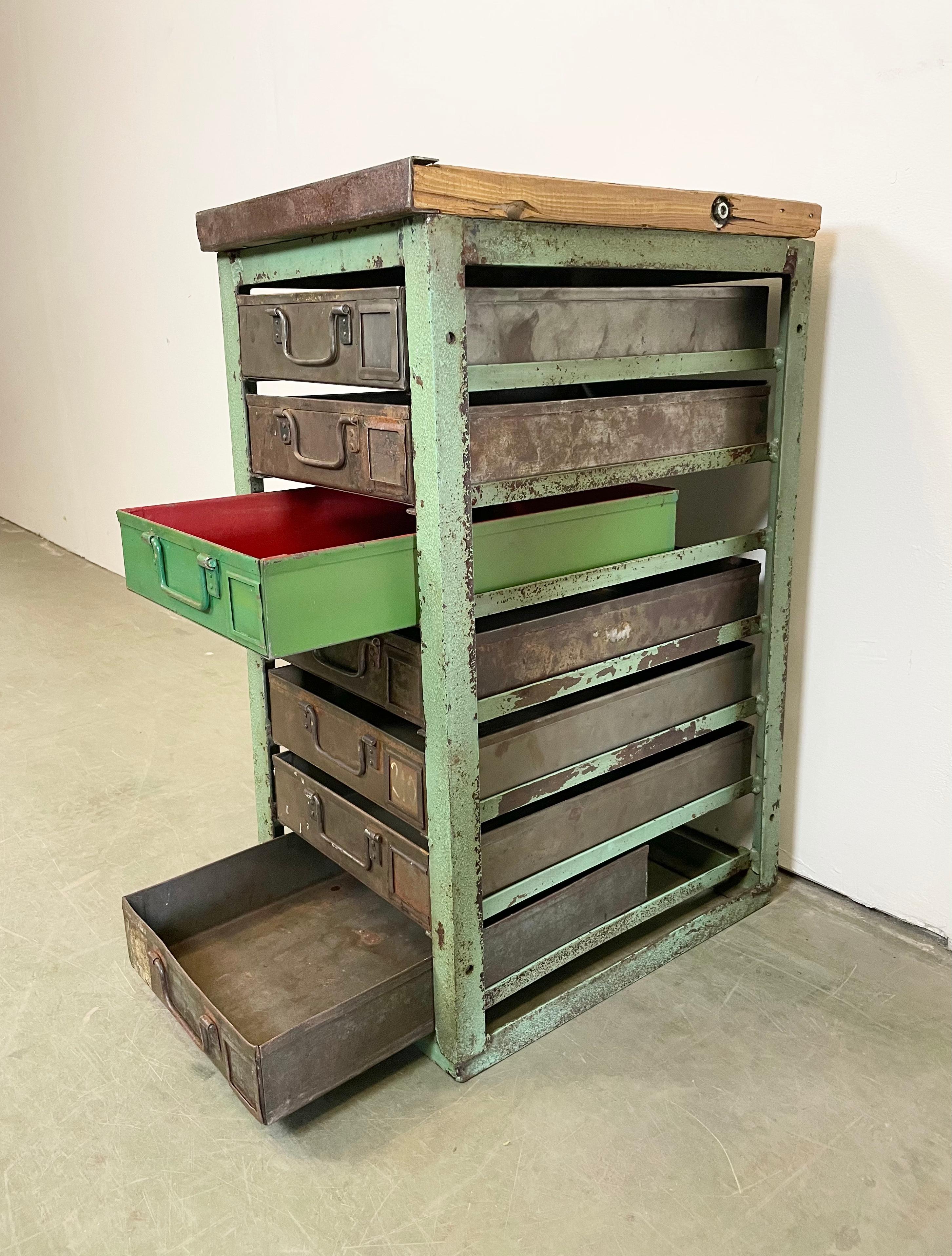 Vintage Green Industrial Iron Chest of Drawers, 1950s 3
