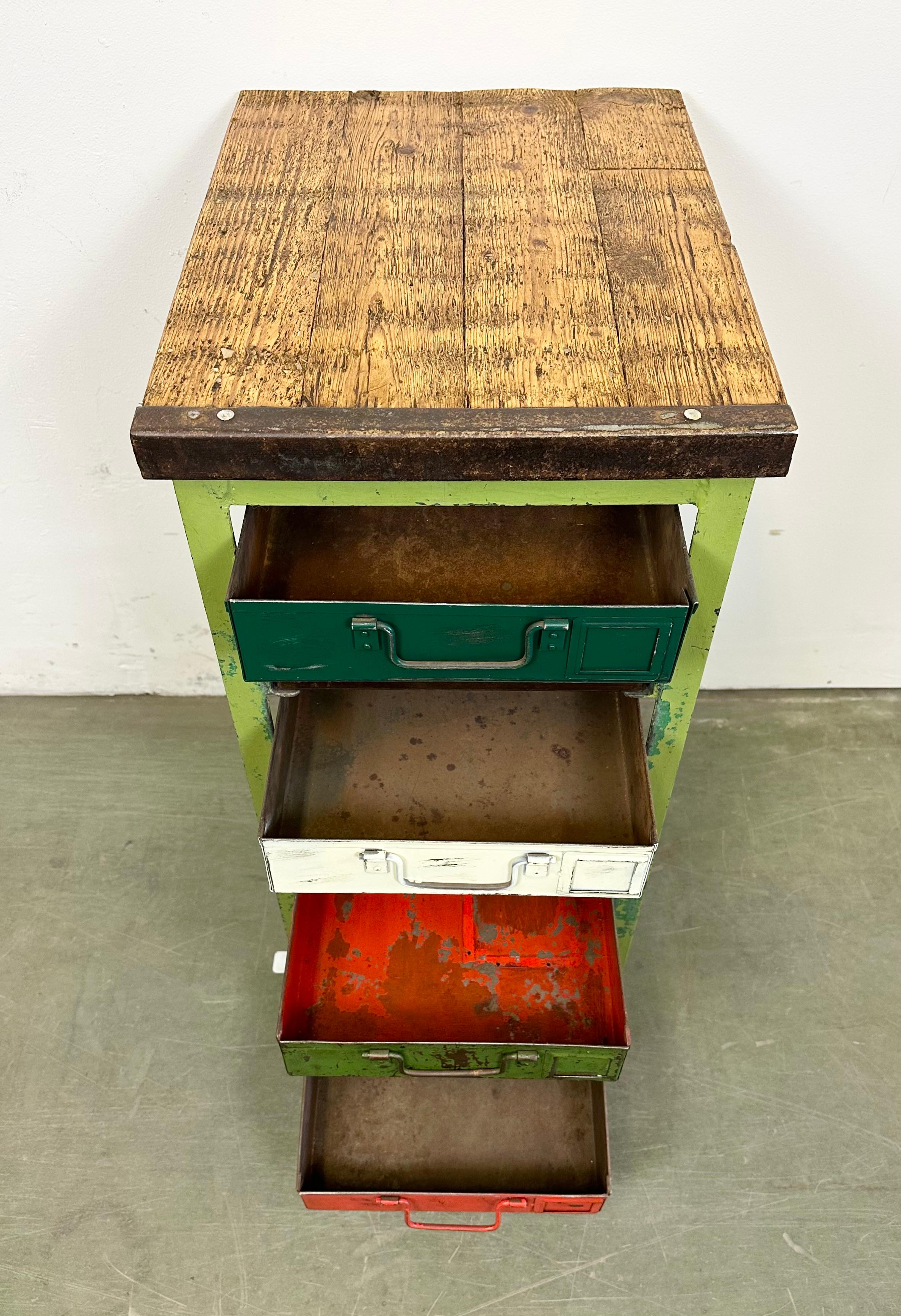 Vintage Green Industrial Iron Chest of Drawers on Wheels, 1950s For Sale 6