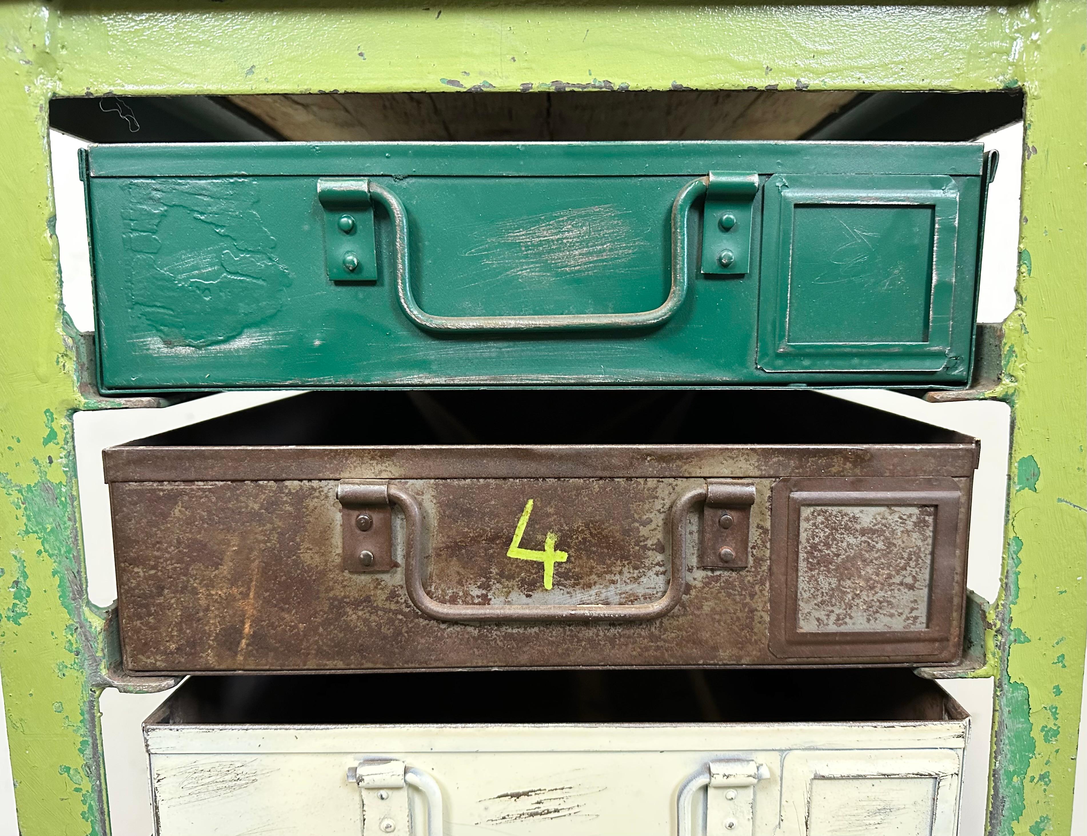 Vintage Green Industrial Iron Chest of Drawers on Wheels, 1950s For Sale 7