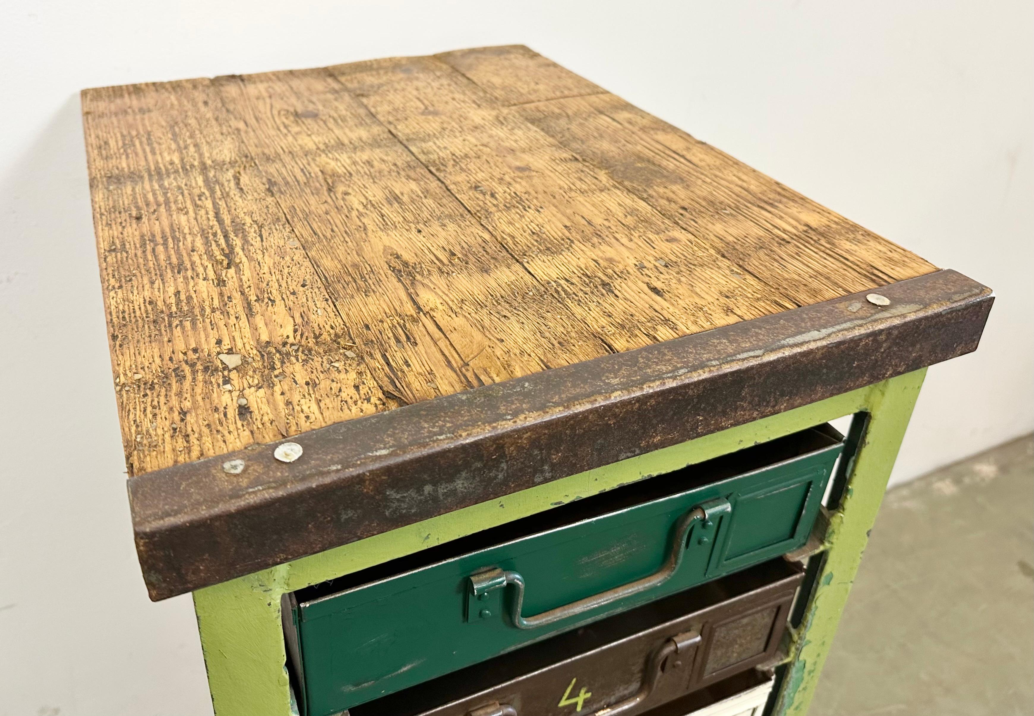 Vintage Green Industrial Iron Chest of Drawers on Wheels, 1950s For Sale 10