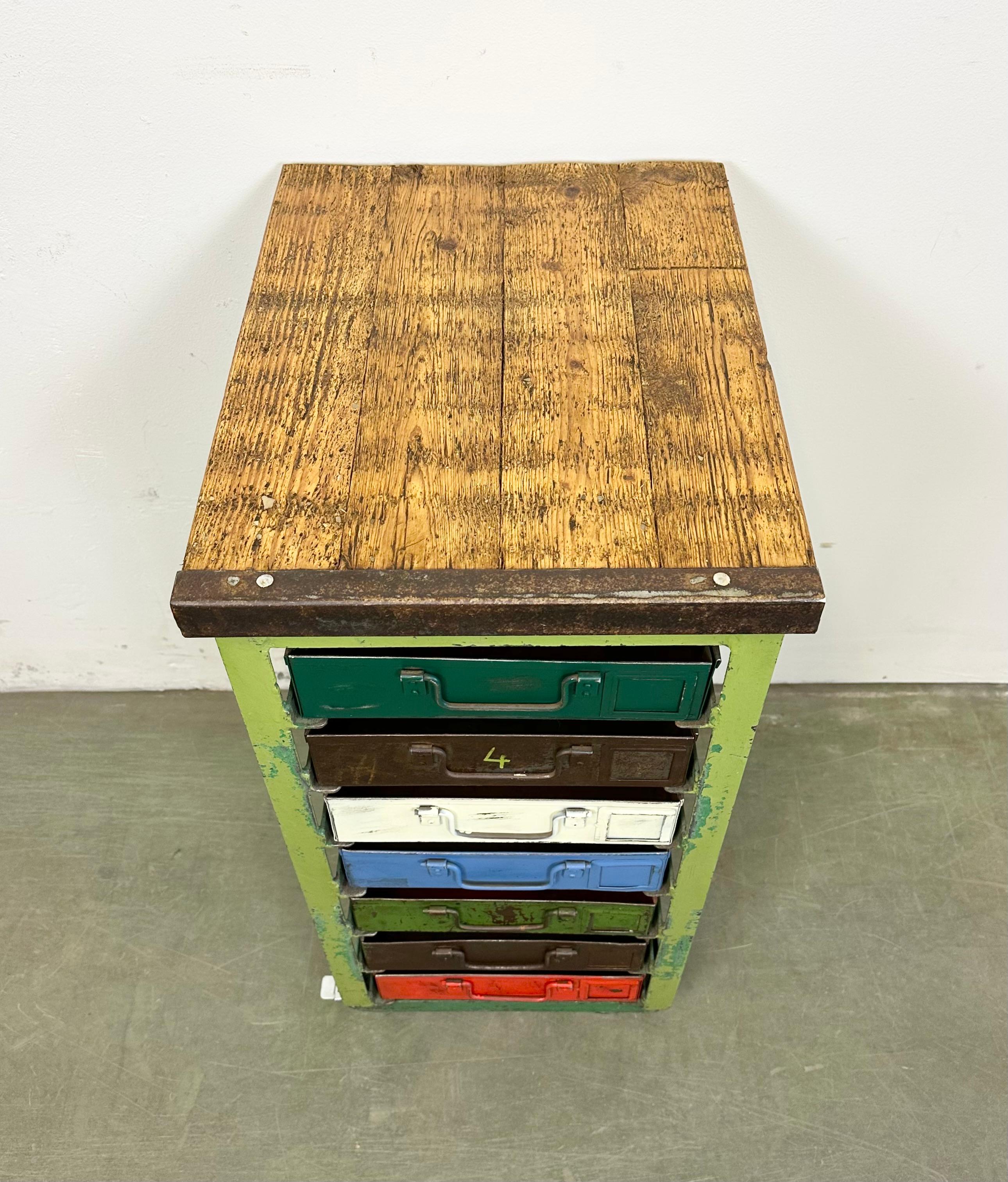 Vintage Green Industrial Iron Chest of Drawers on Wheels, 1950s For Sale 2