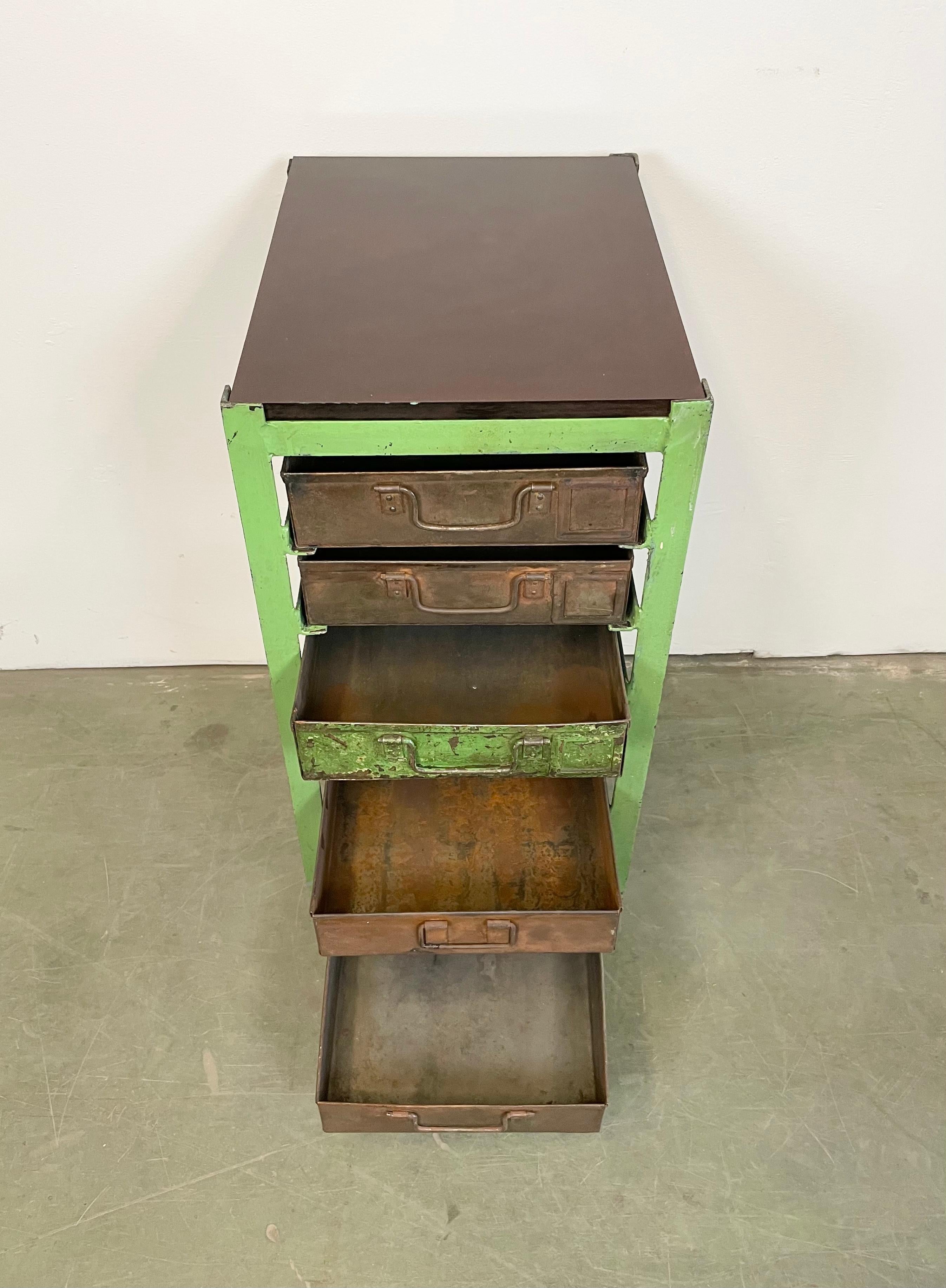Vintage Green Industrial Iron Chest of Drawers on Wheels, 1950s 2