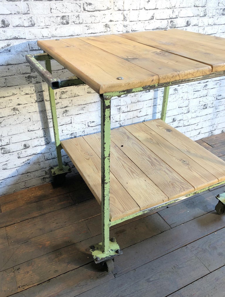 Vintage Green Industrial Trolley with Shelves, 1960s For Sale at 1stdibs