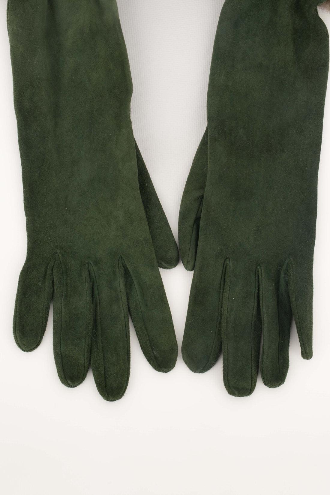 Nero Guanti in pelle verde vintage Inside-Out in vendita