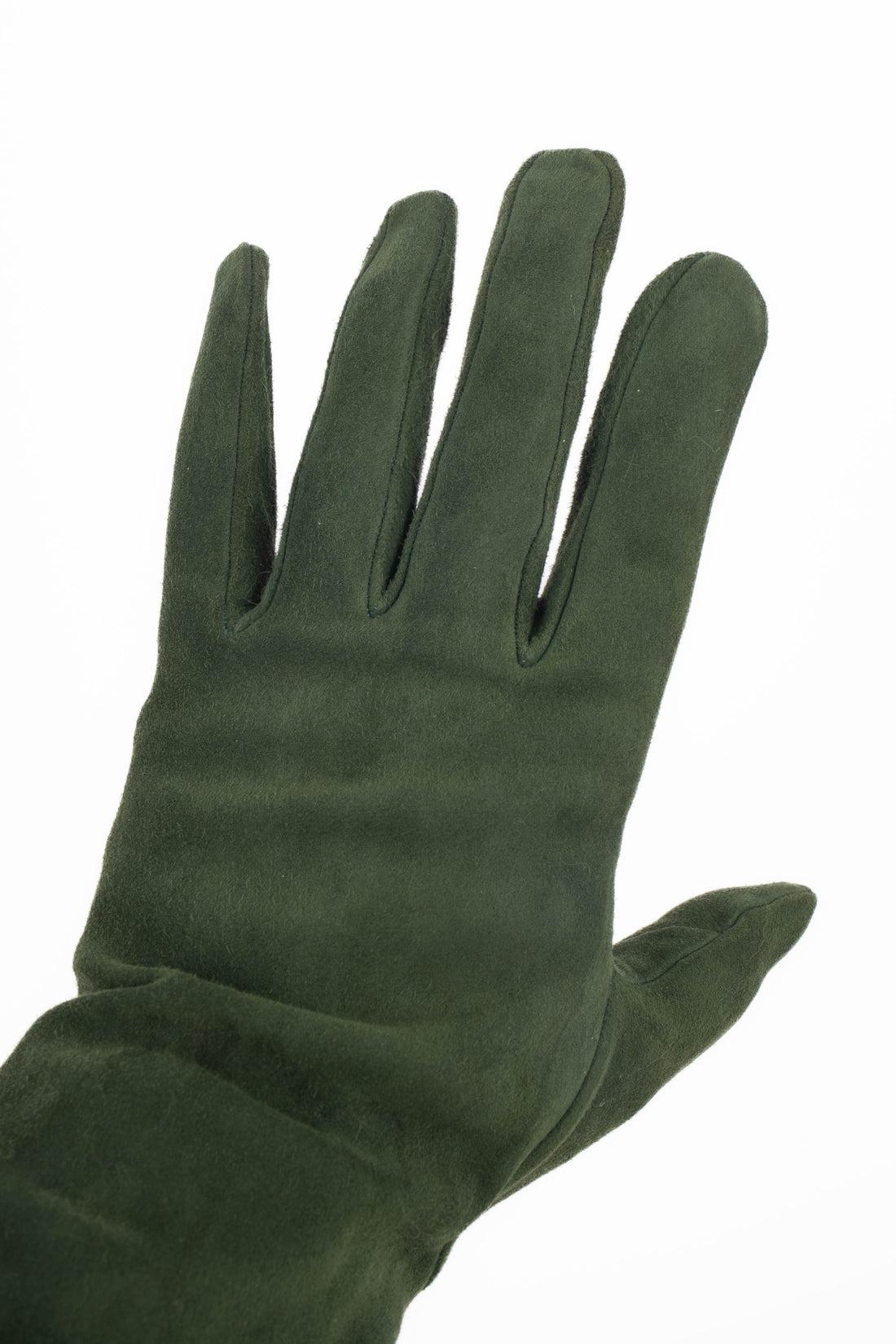 Donna Guanti in pelle verde vintage Inside-Out in vendita