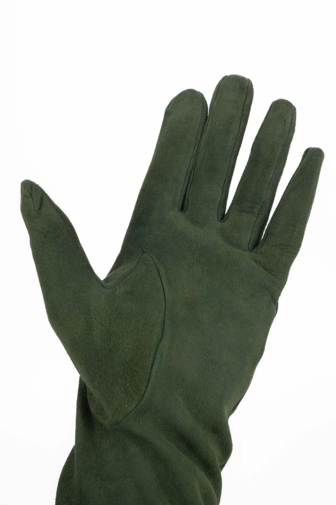 Guanti in pelle verde vintage Inside-Out in vendita 1