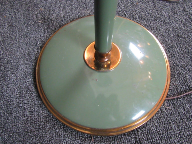 Vintage Green Italian Adjustable Brass Floor Lamp For Sale at 1stDibs