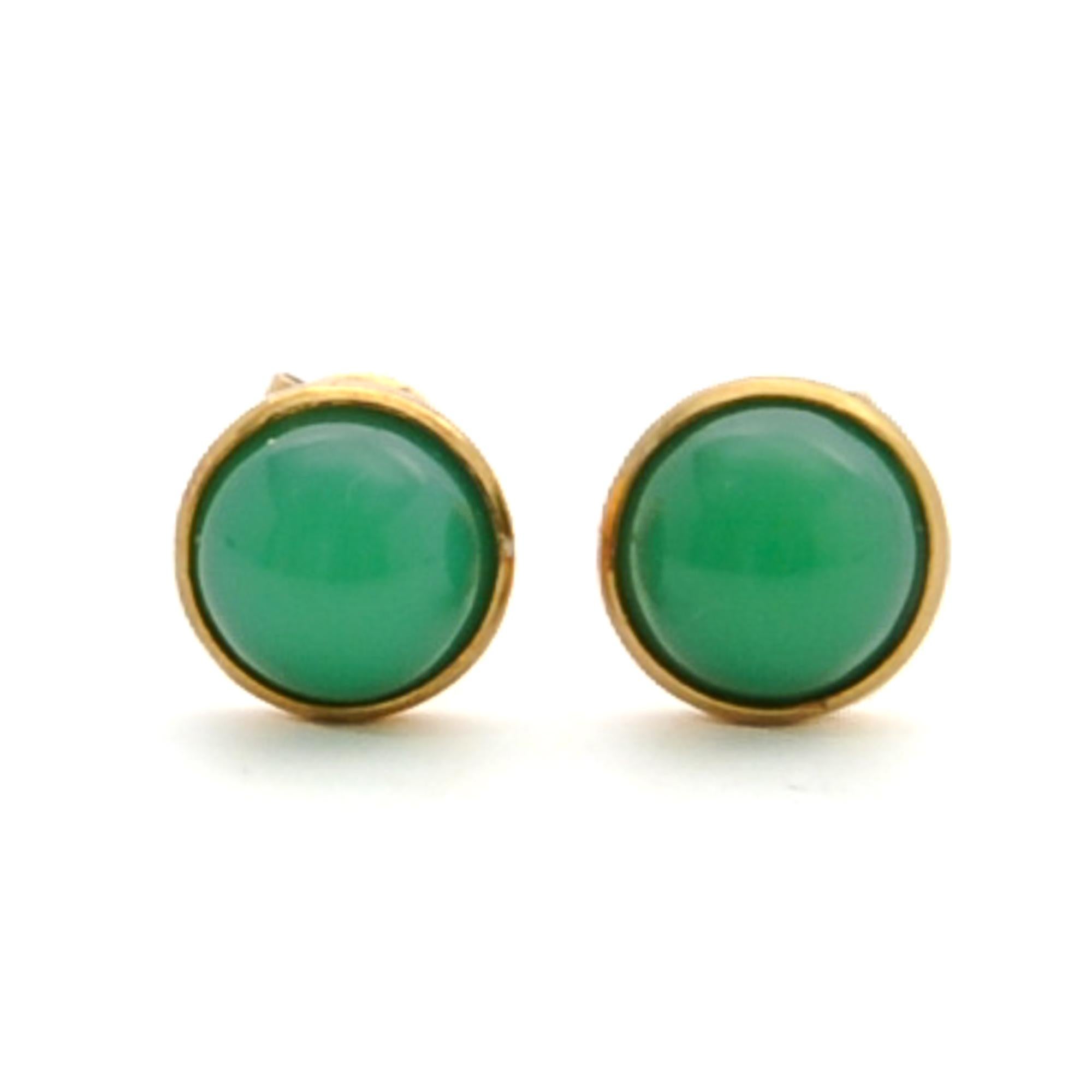 Clous d'oreilles vintage en or 14 carats et jade vert Bon état - En vente à Rotterdam, NL