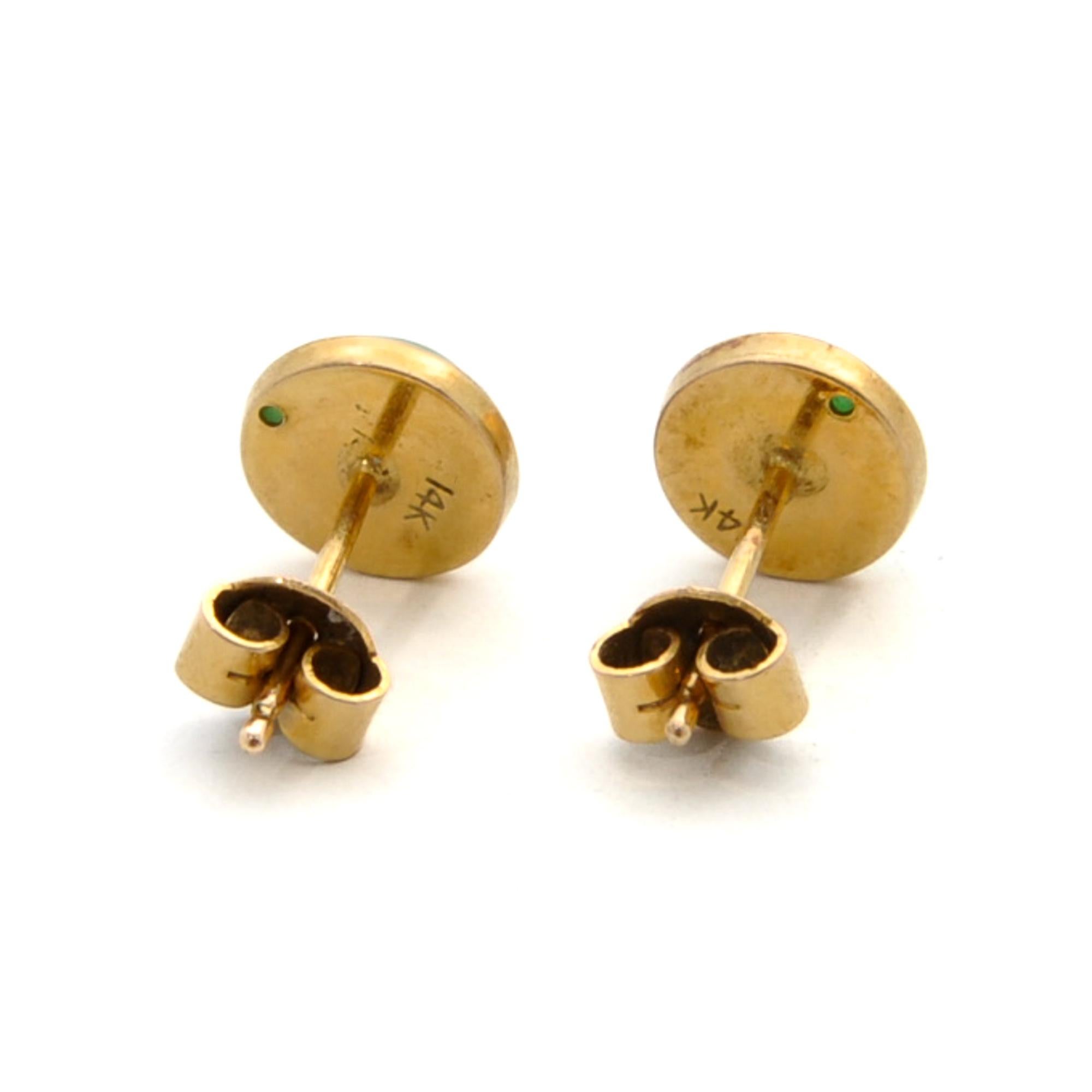 Women's Vintage Green Jade 14K Gold Stud Earrings For Sale