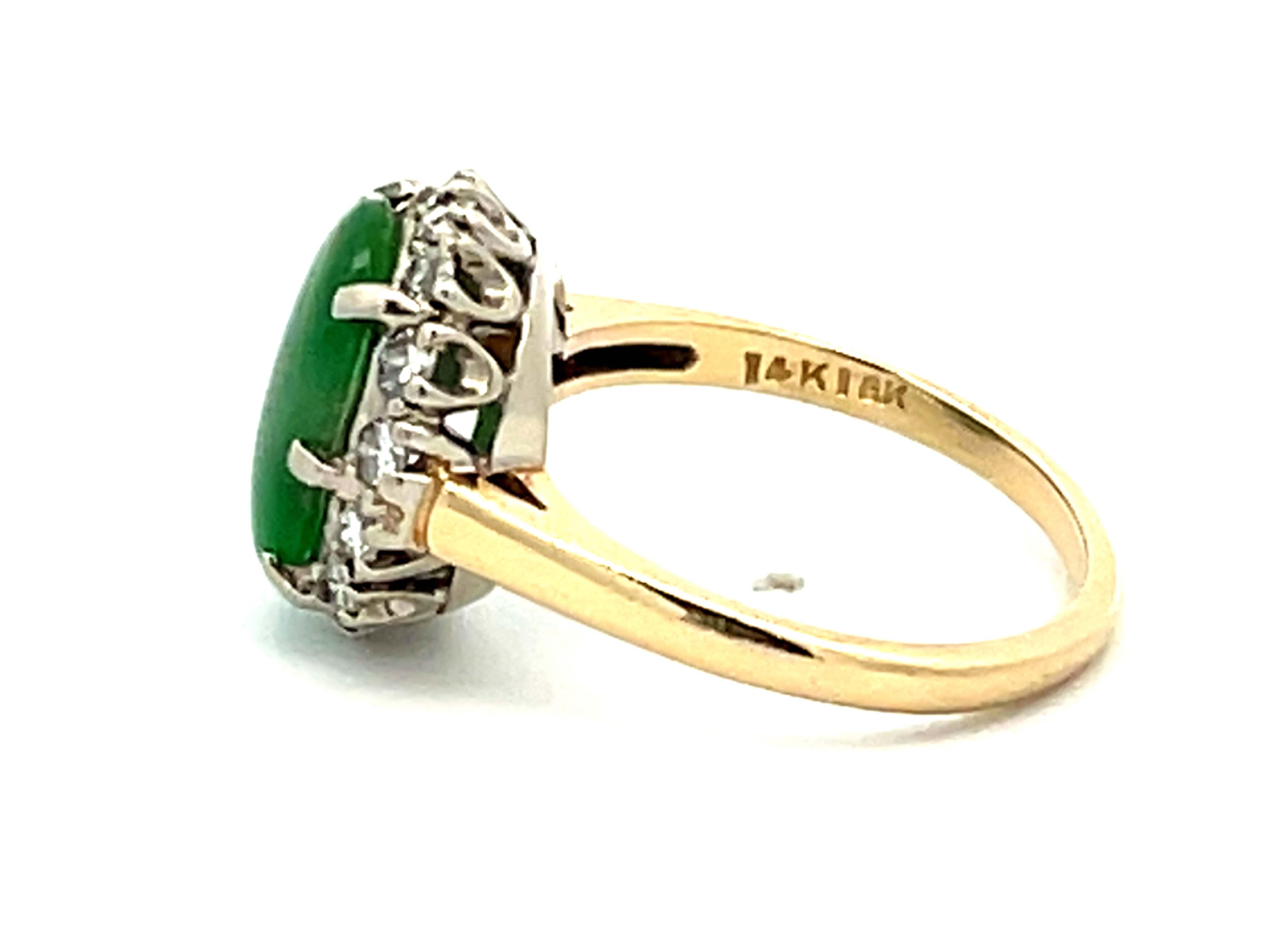 Women's Vintage Green Jade Diamond Halo Gold Ring For Sale
