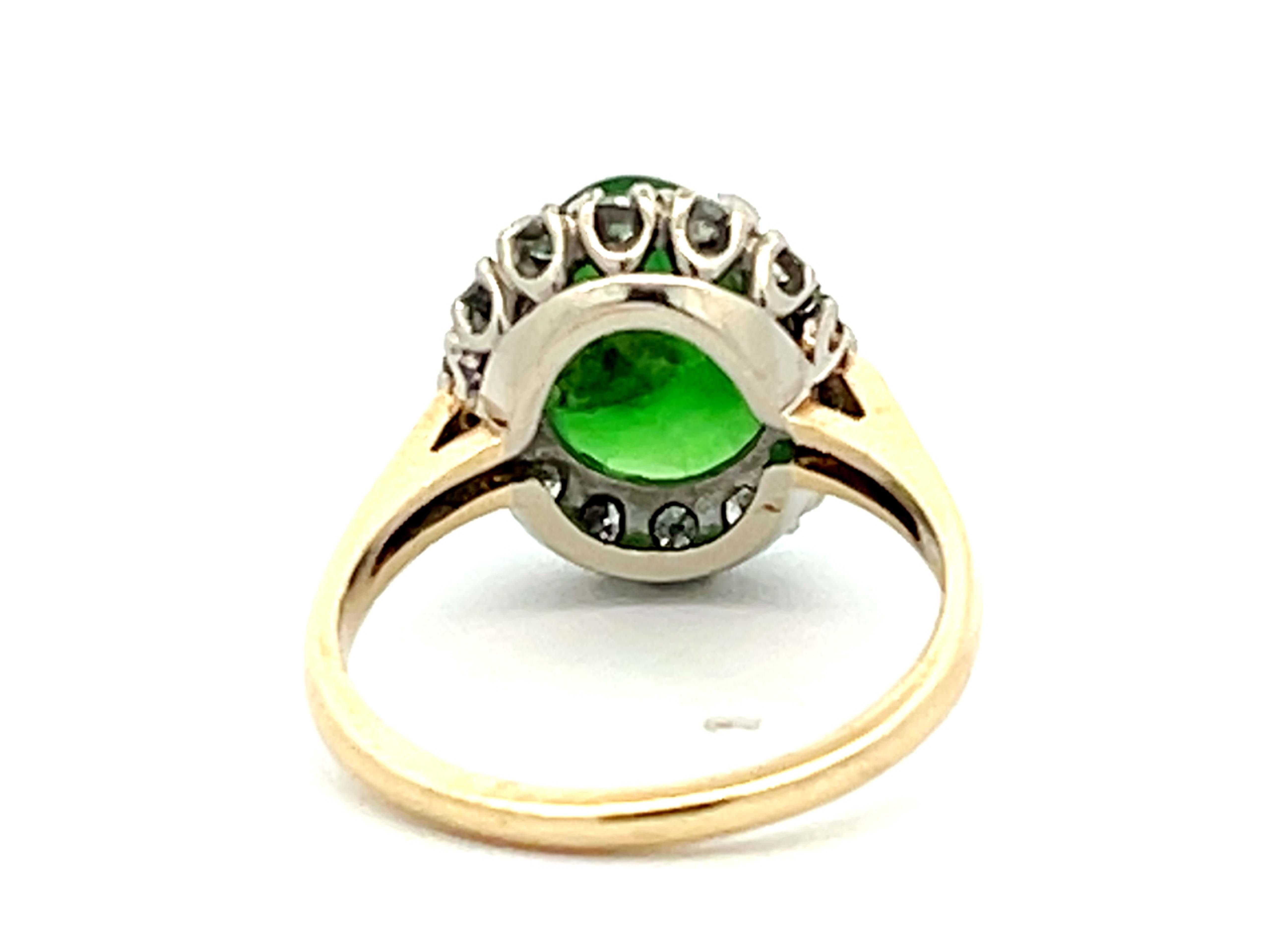 Vintage Green Jade Diamond Halo Gold Ring For Sale 1