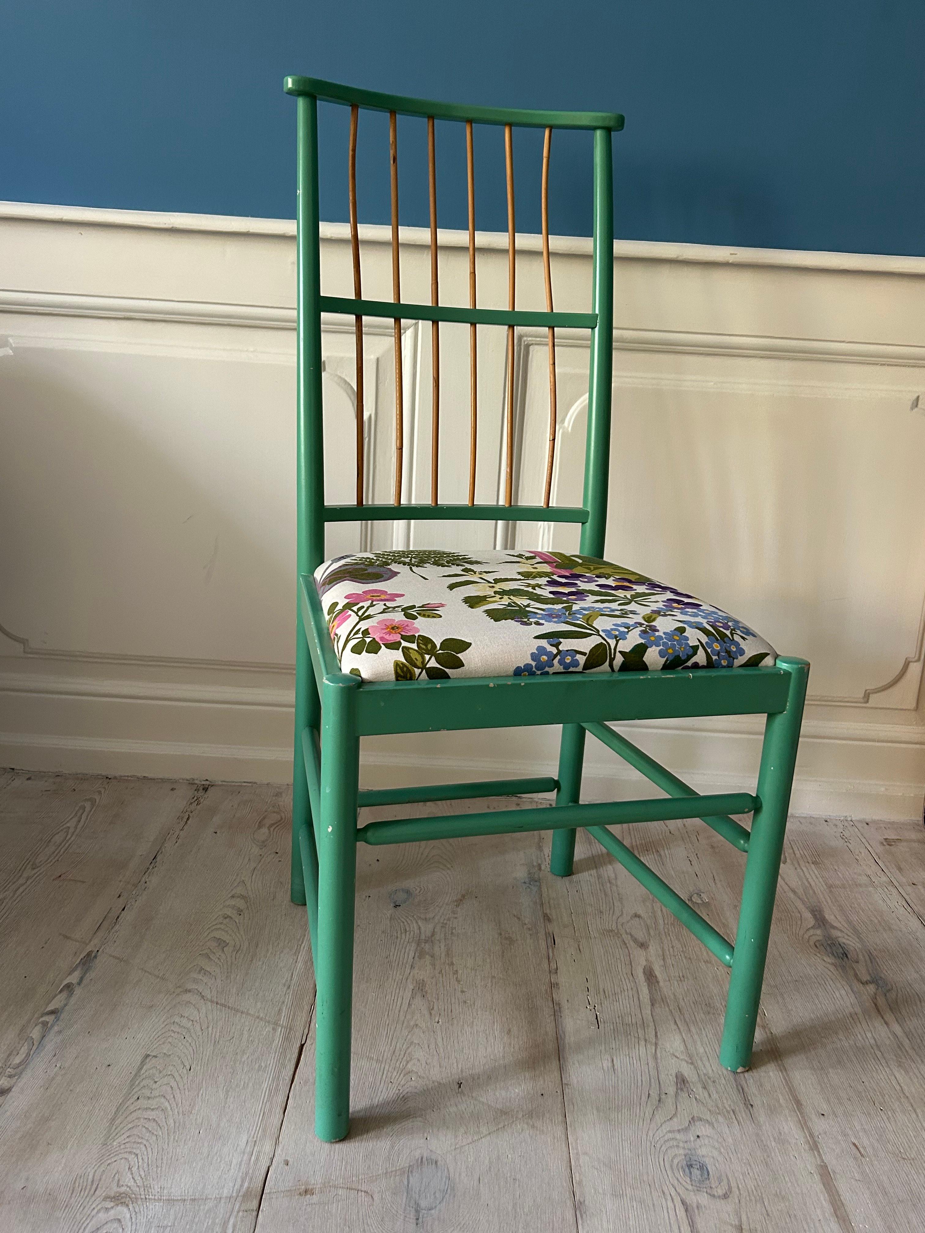Swedish Vintage Green Josef Frank “Chair 2025” with Bamboo and Textile, Sweden, 1970s For Sale