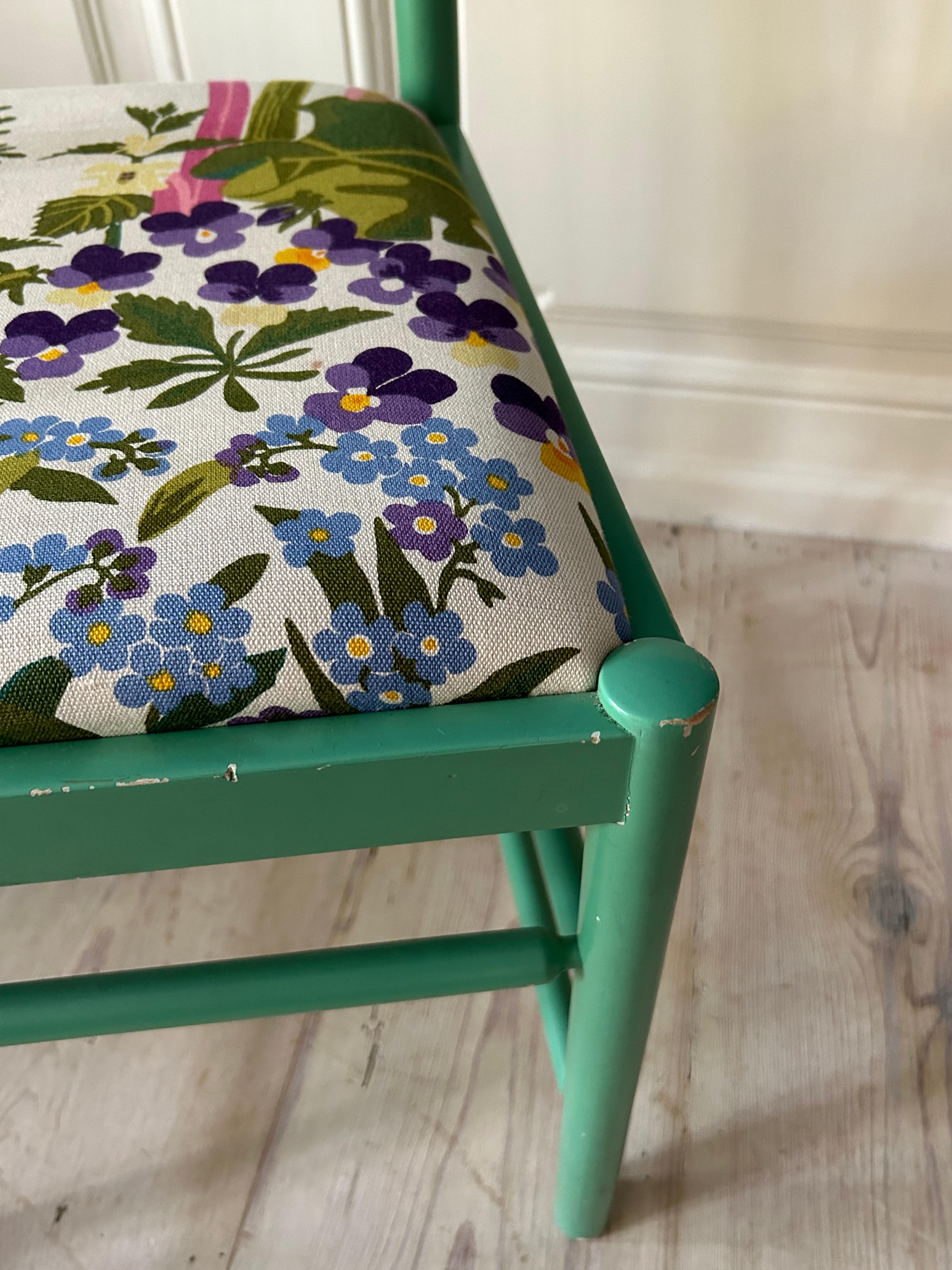 Late 20th Century Vintage Green Josef Frank “Chair 2025” with Bamboo and Textile, Sweden, 1970s For Sale