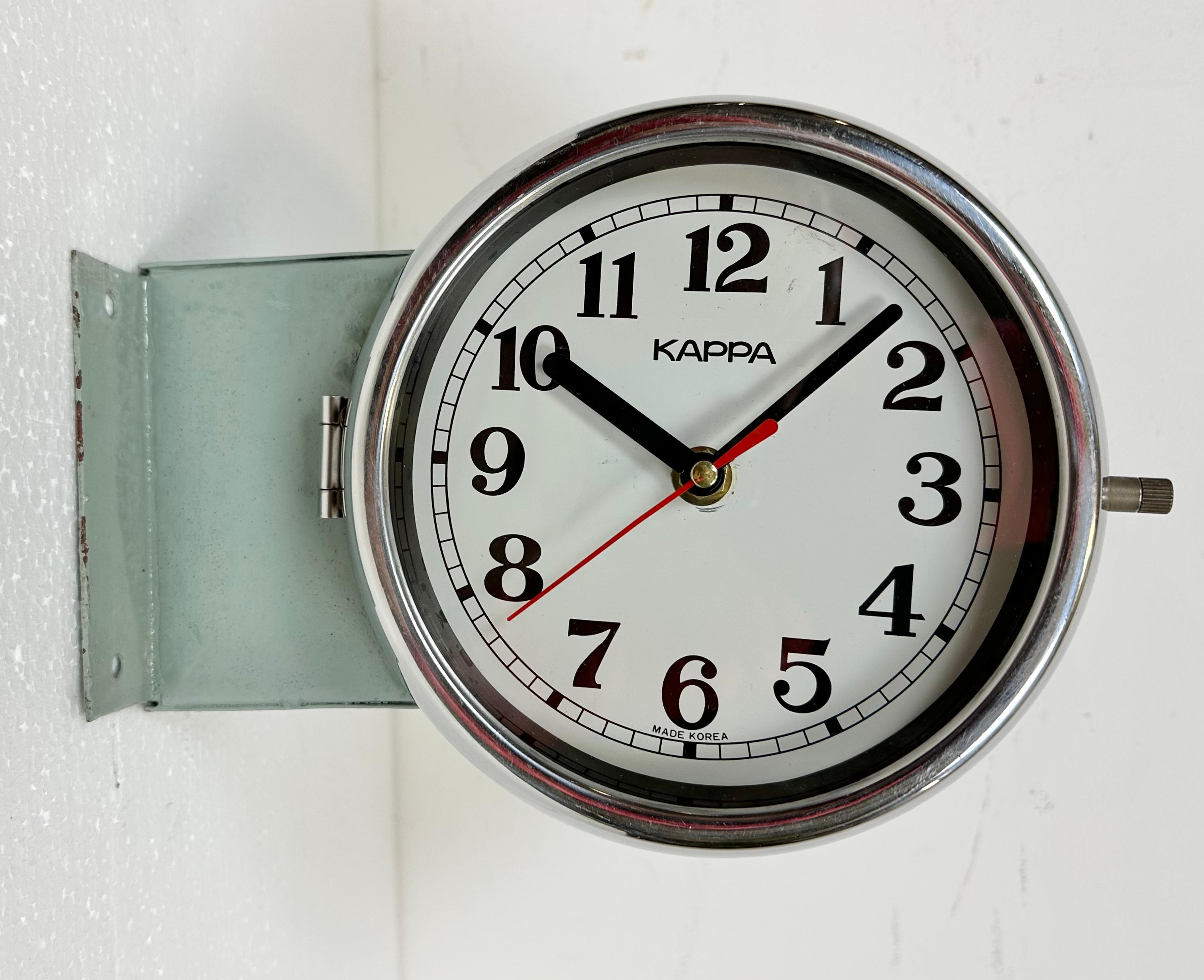 Korean Vintage Green Kappa Maritime Double Sided Wall Clock, 1980s
