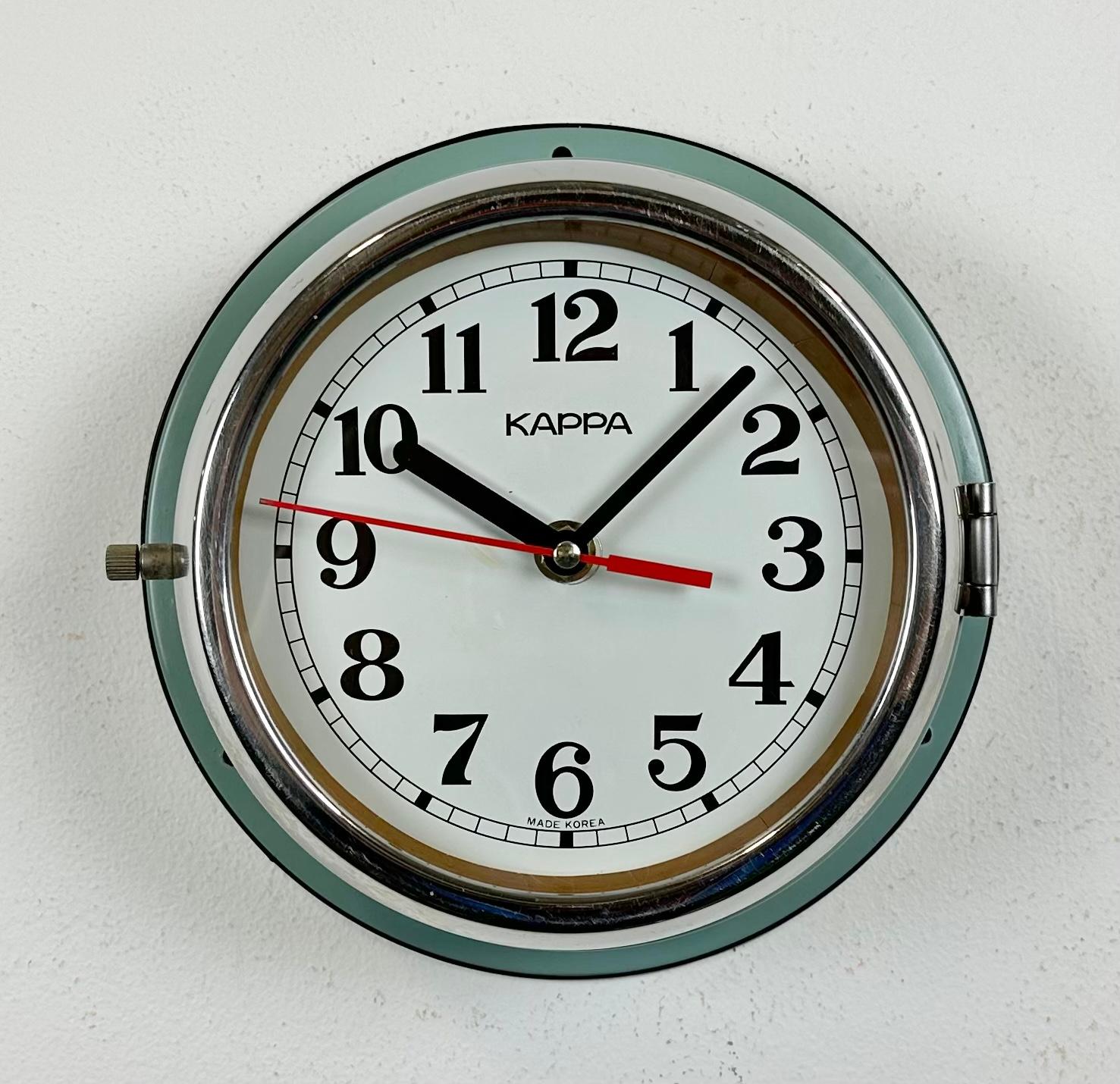 Reloj de pared Vintage Green Kappa Navy, años 80 Industrial