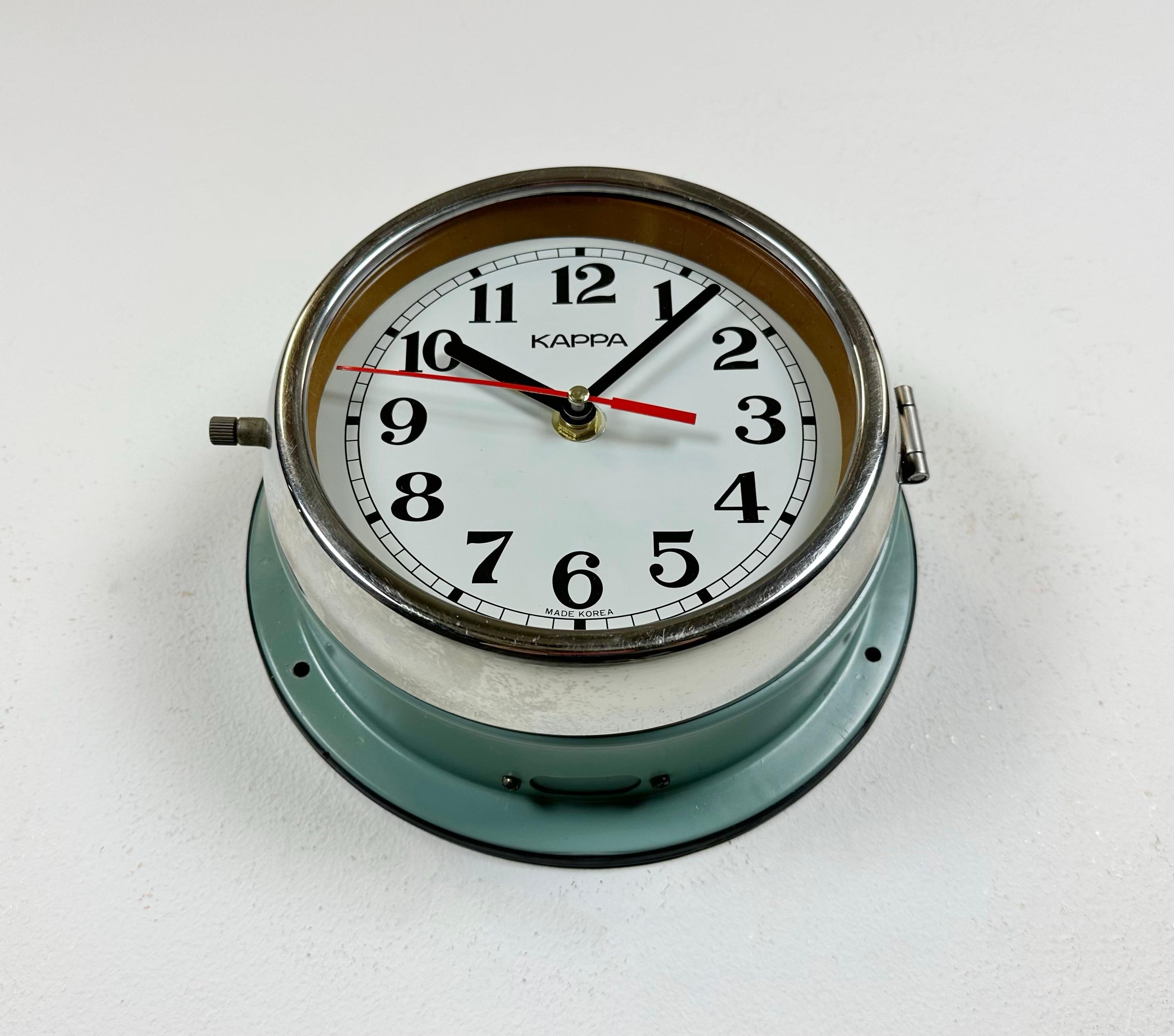 Reloj de pared Vintage Green Kappa Navy, años 80 Vidrio