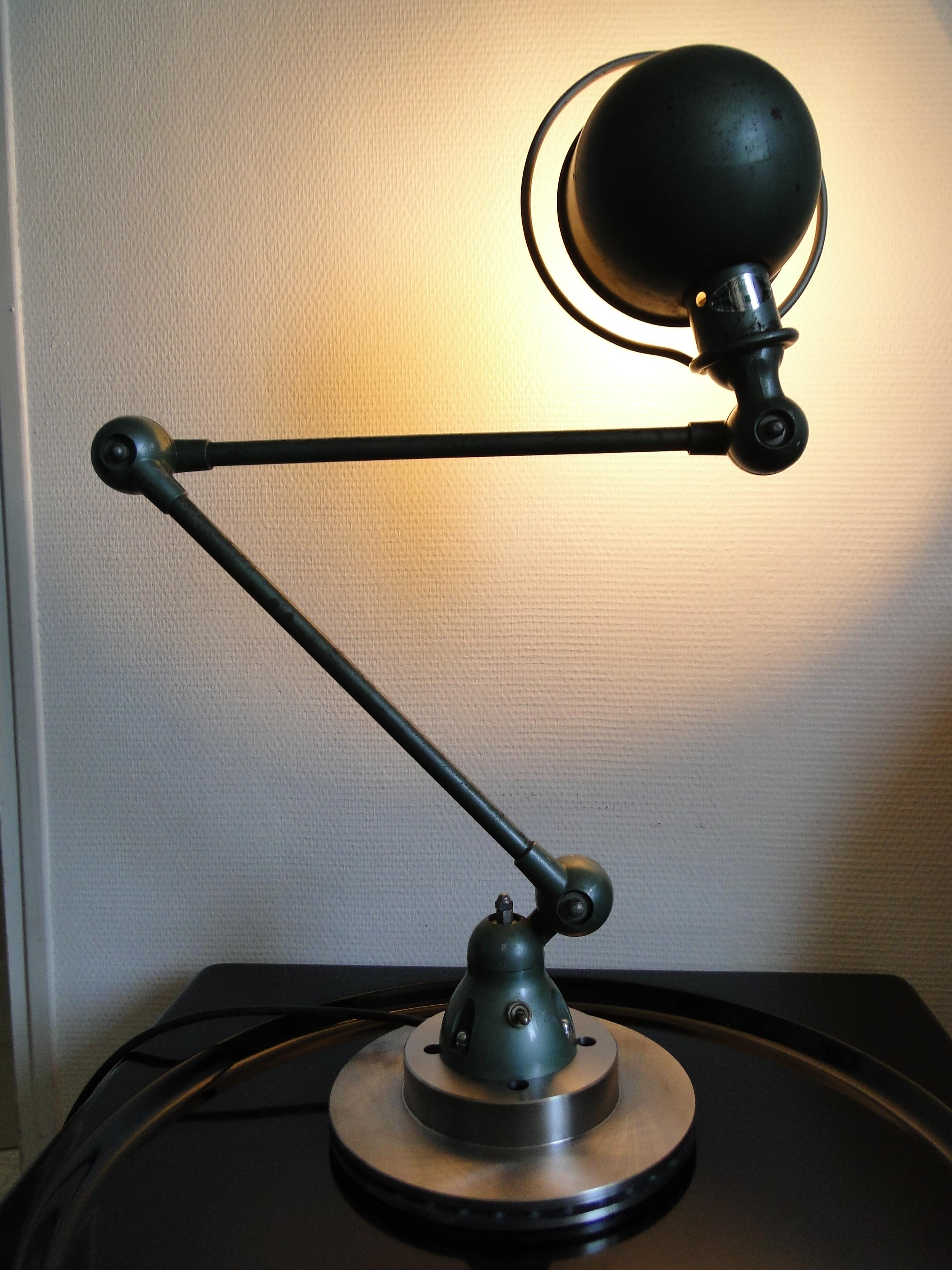 Metal Jean Louis Domecq Jielde Vintage Green Lamp  2 Arms France desk lamp