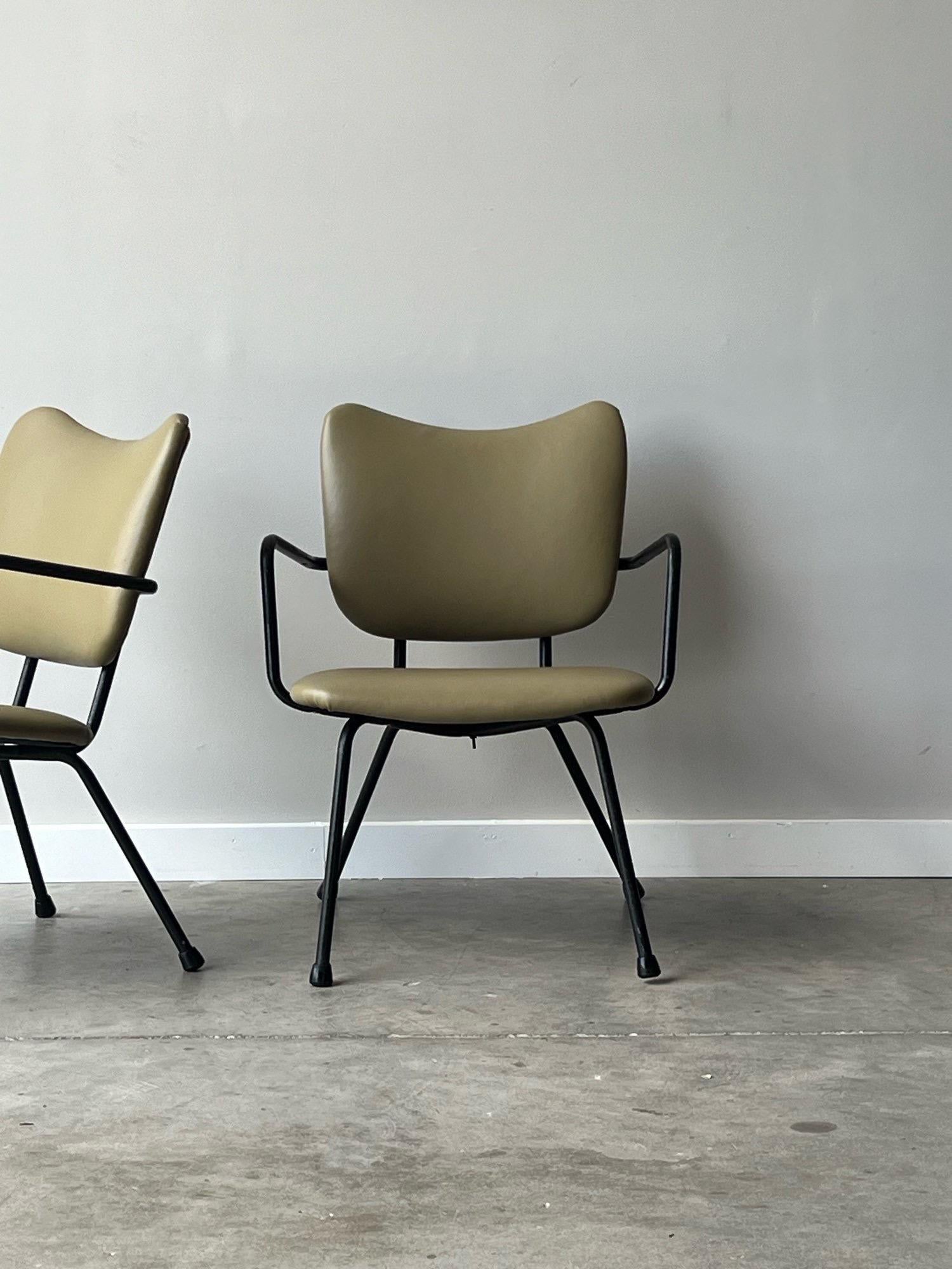 Vintage Green Leather Armchairs - a Pair For Sale 9
