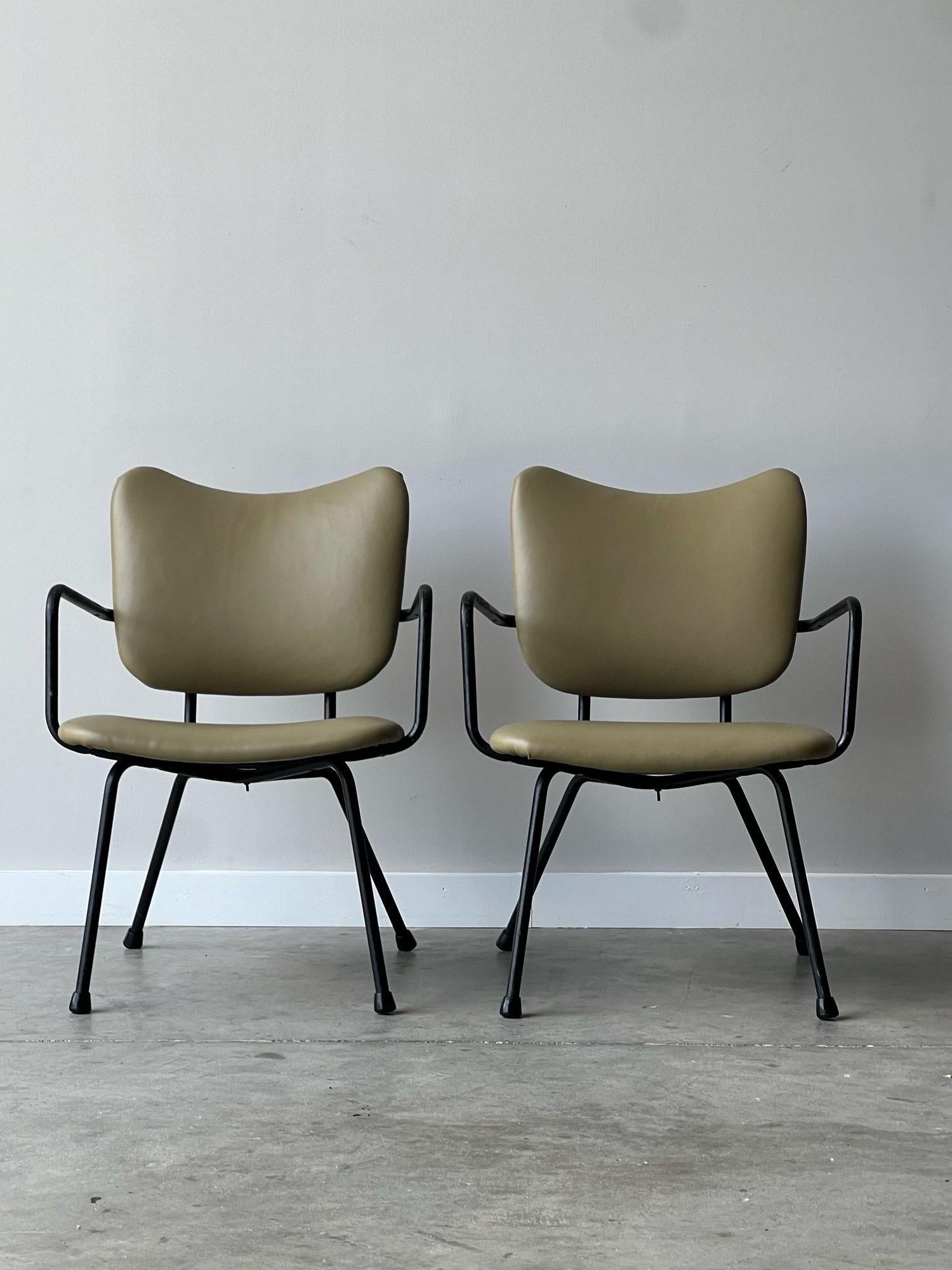 Vintage Green Leather Armchairs - a Pair For Sale 10