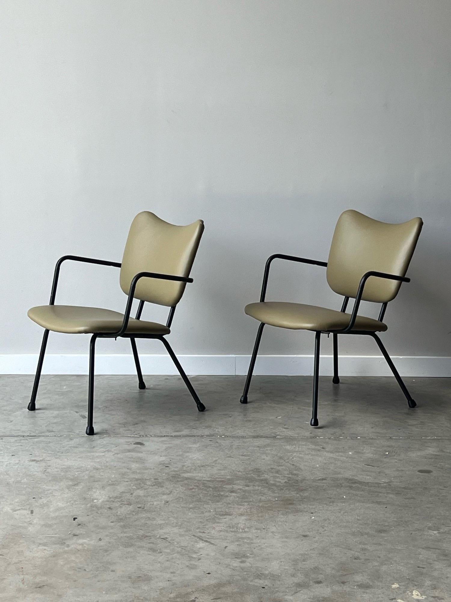 American Vintage Green Leather Armchairs - a Pair For Sale