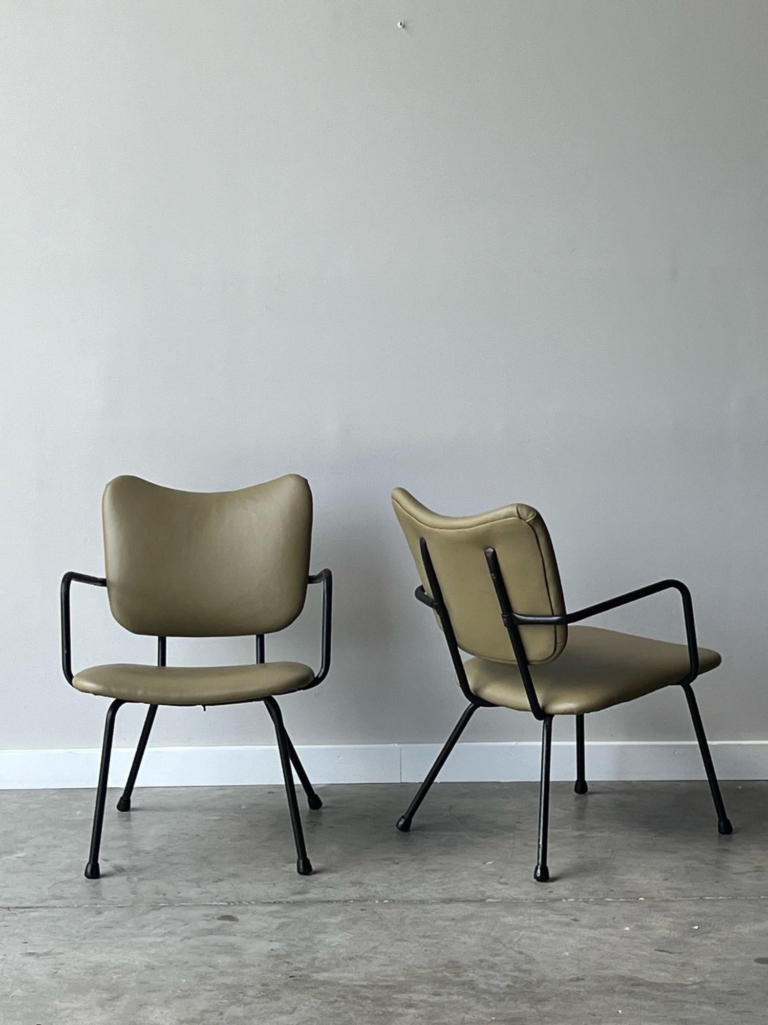Mid-20th Century Vintage Green Leather Armchairs - a Pair For Sale