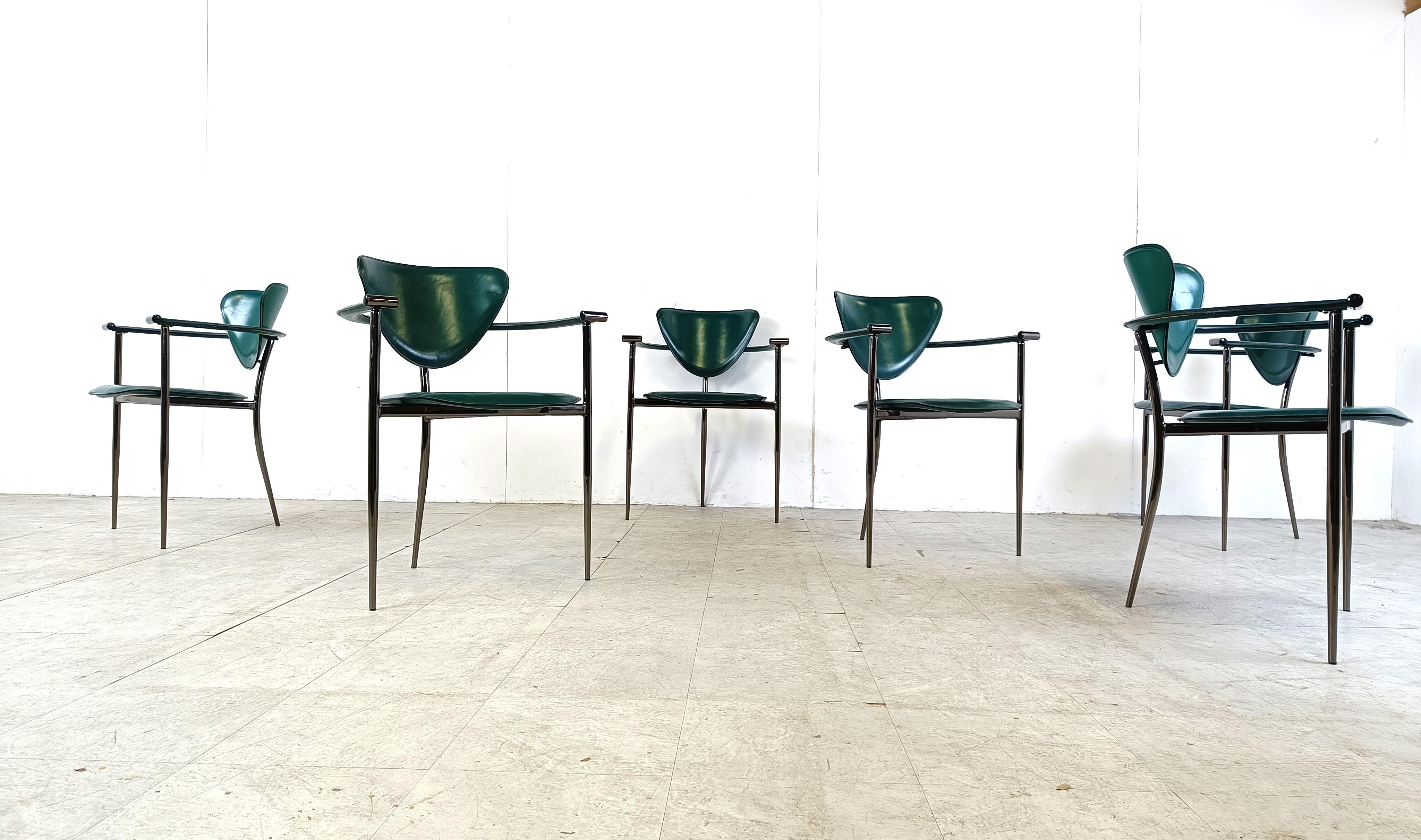 Late 20th Century Vintage green leather armchairs by Arrben Italy, 1980s - set of 6