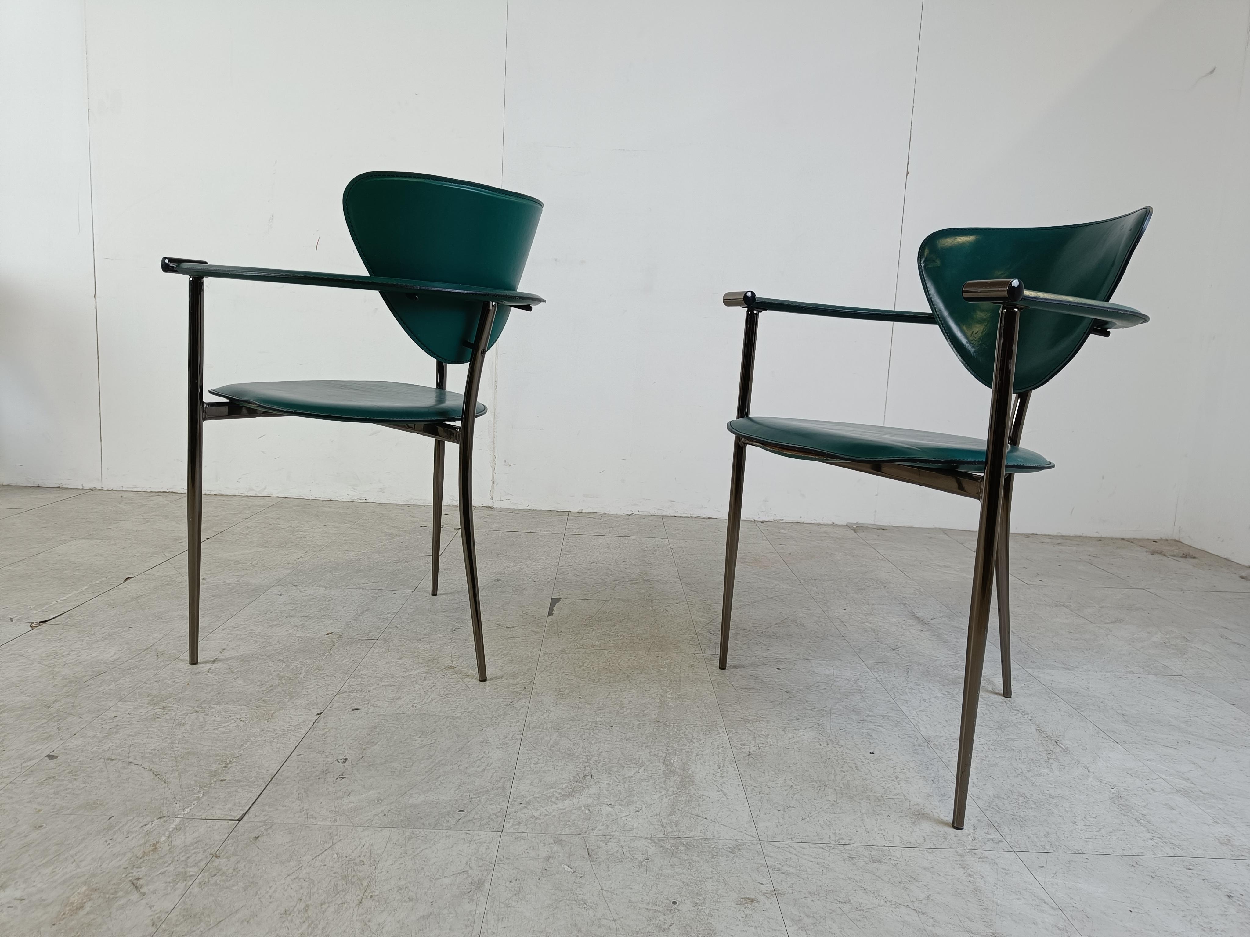 Vintage green leather armchairs by Arrben Italy, 1980s - set of 6 2