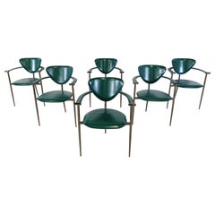 Grüne Vintage-Ledersessel von Arrben, Italien, 1980er Jahre, 6er-Set