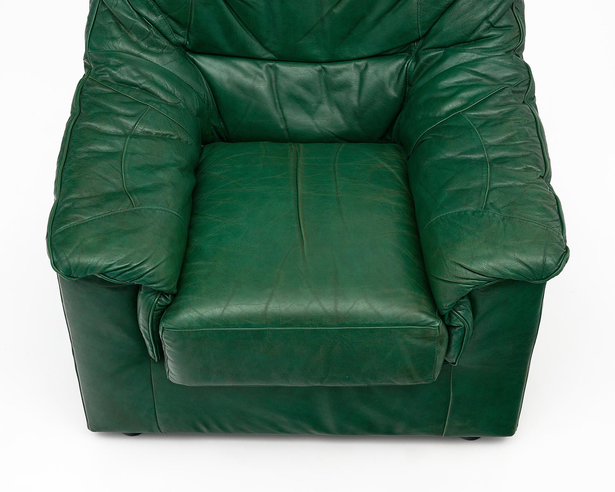 Vintage Green Leather Armchairs at 1stDibs