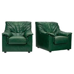Vintage Green Leather Armchairs