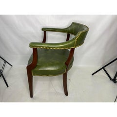 Vintage Green Leather Chair Made by Hickory Chair Company