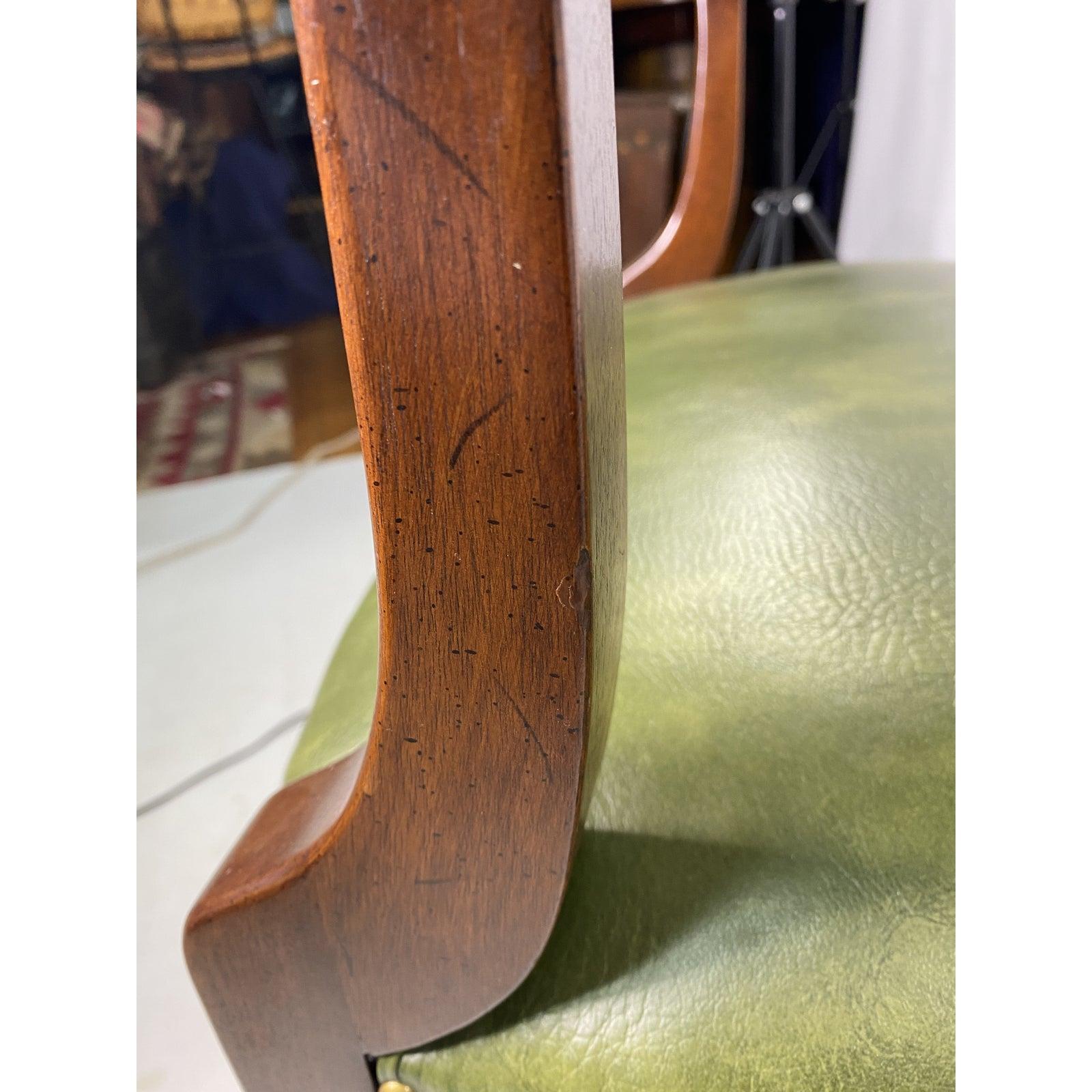 American Vintage Green Leather Chair Made by Hickory Chair Company