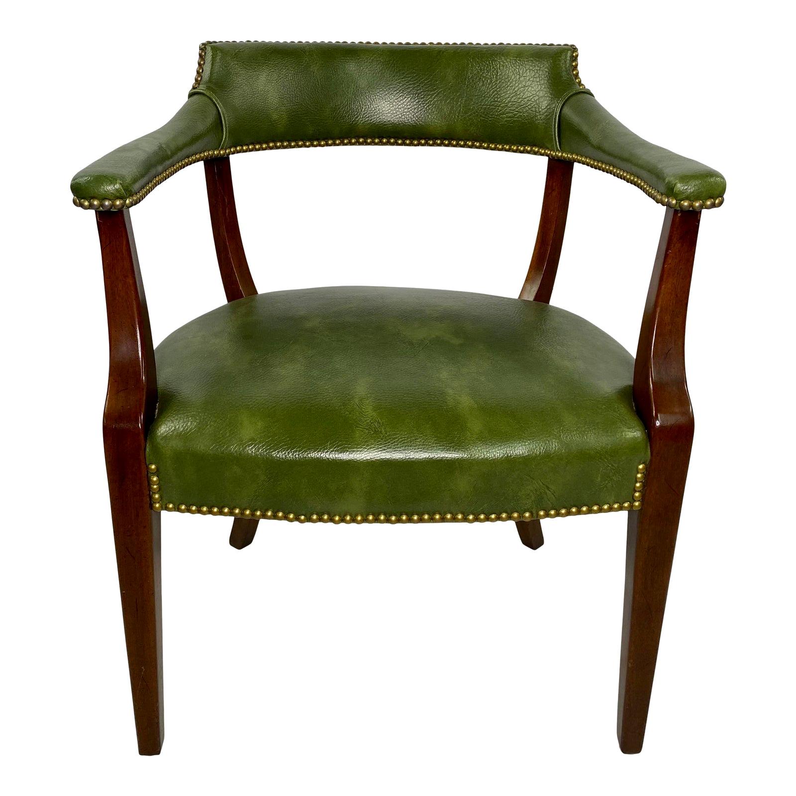Vintage Green Leather Chair Made by Hickory Chair Company