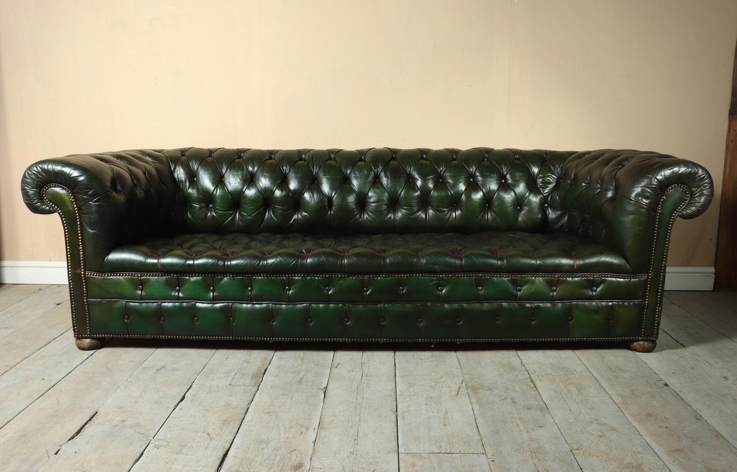 Vintage Green Leather Chesterfield 4