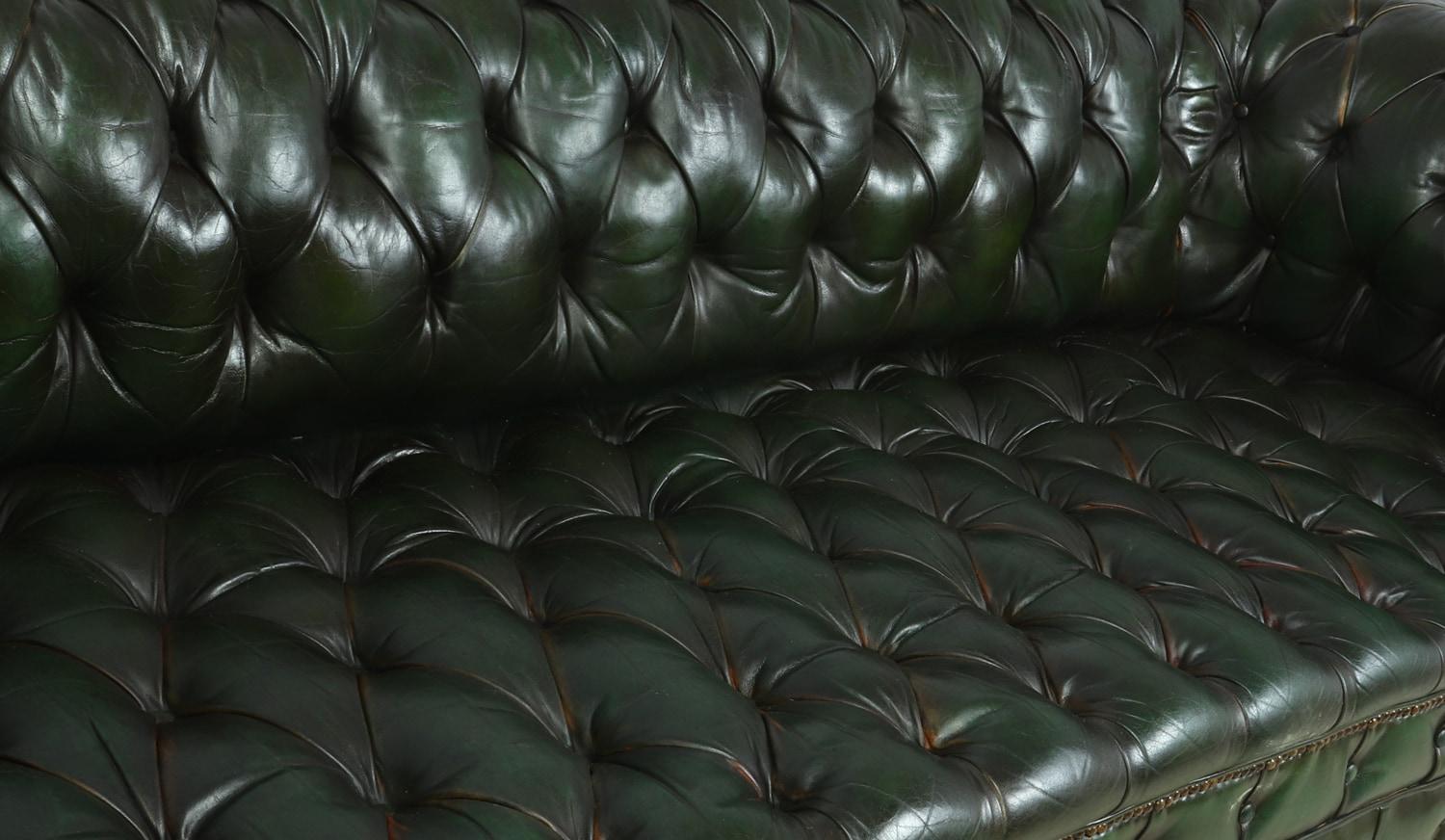 Other Vintage Green Leather Chesterfield